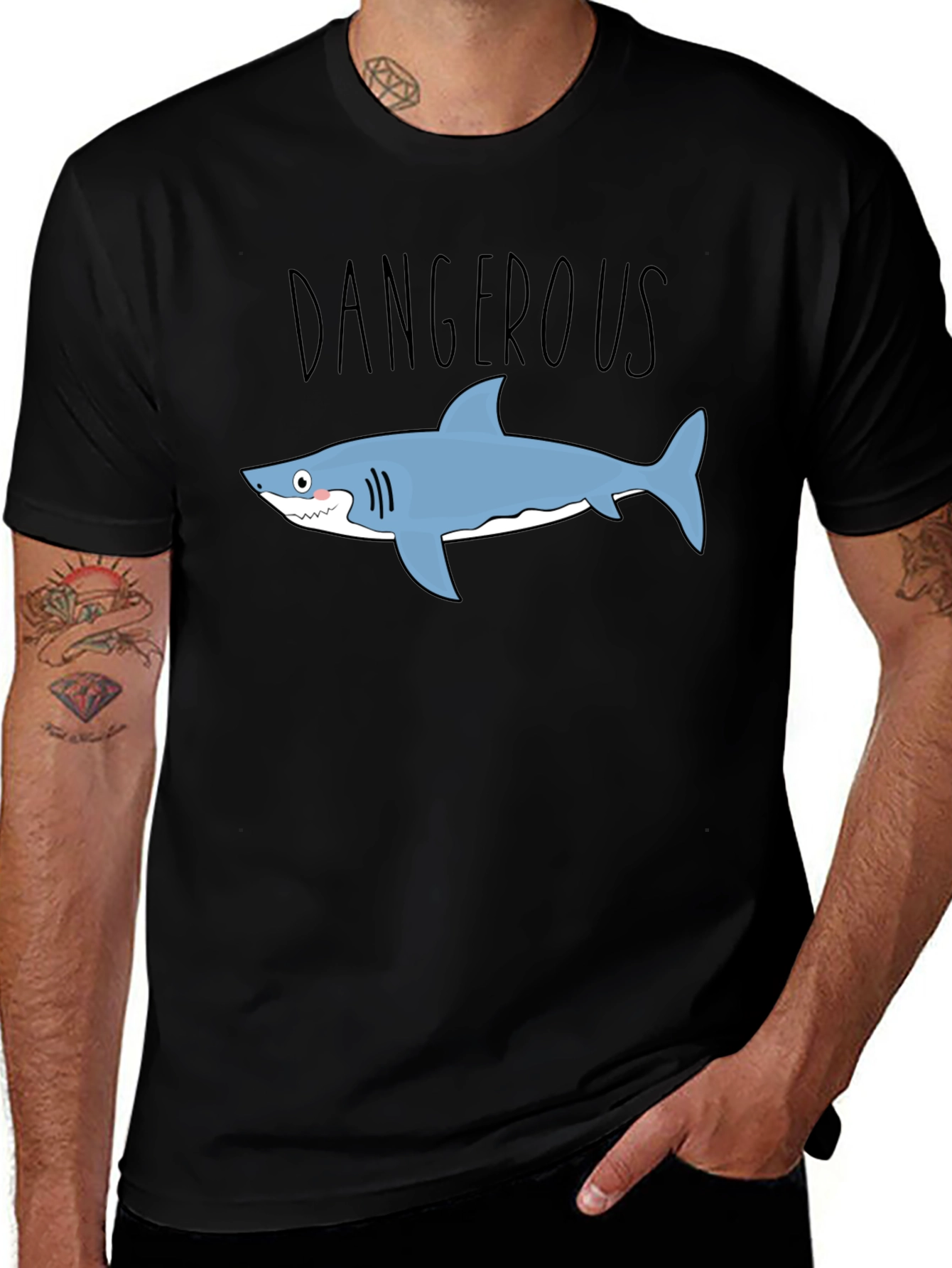 Dangerous Shark Graphic Tee - Mens Black T-Shirt