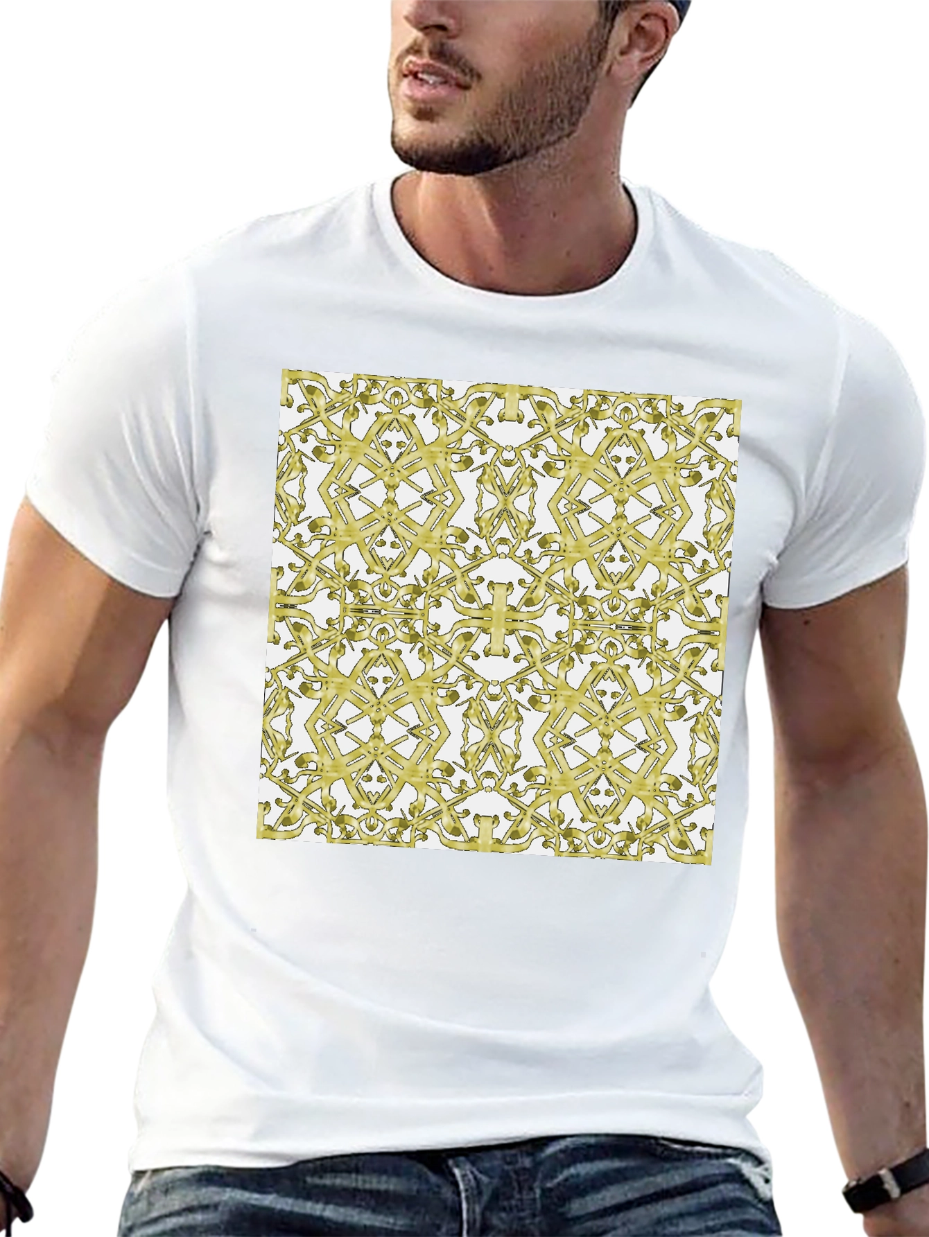 Gold Patterned Black T-Shirt
