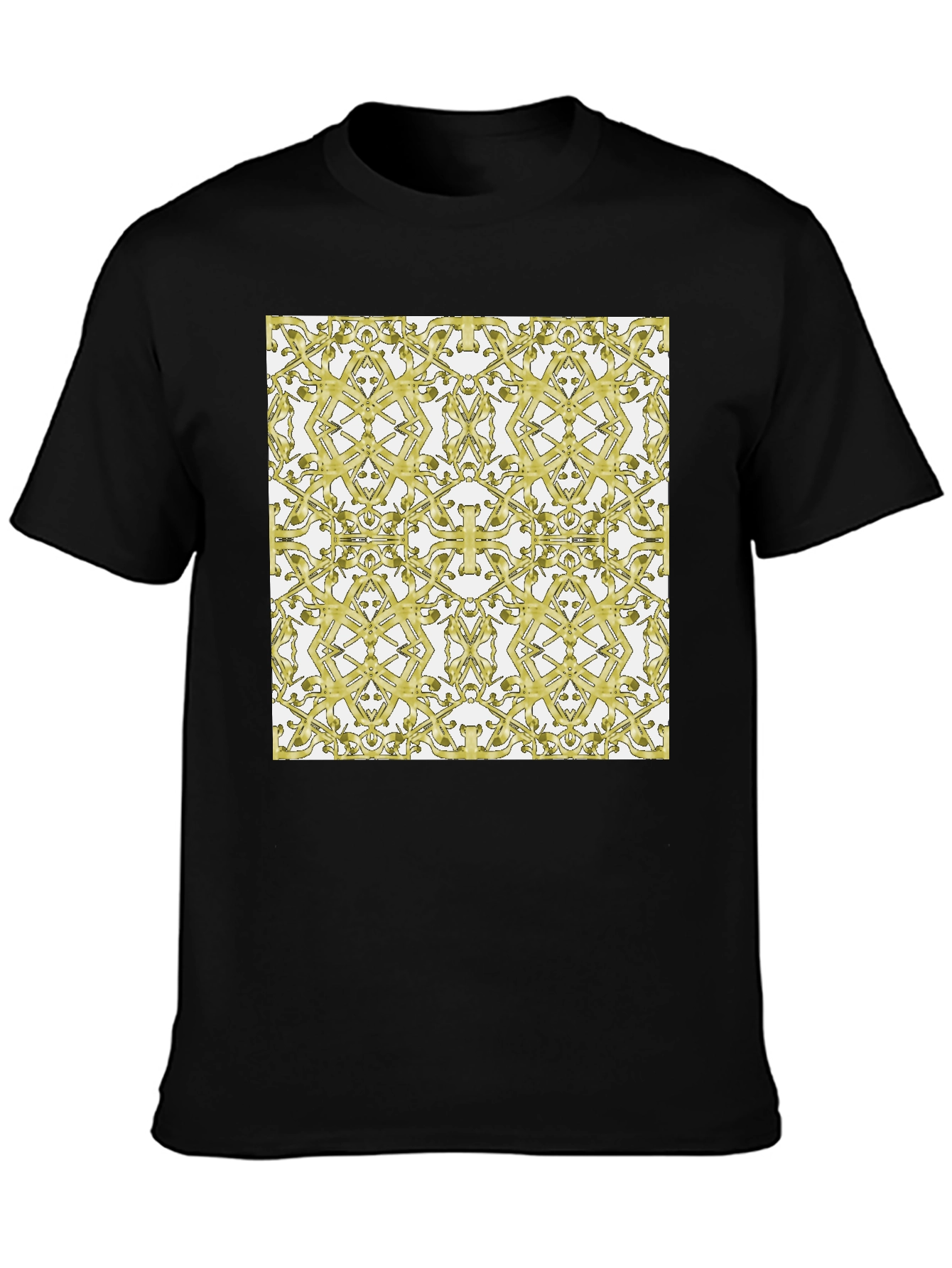 Gold Patterned Black T-Shirt