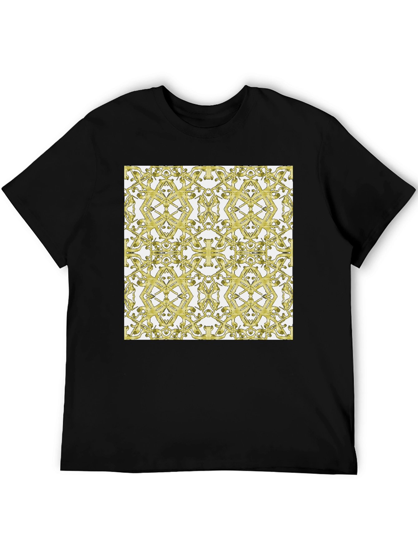 Gold Patterned Black T-Shirt