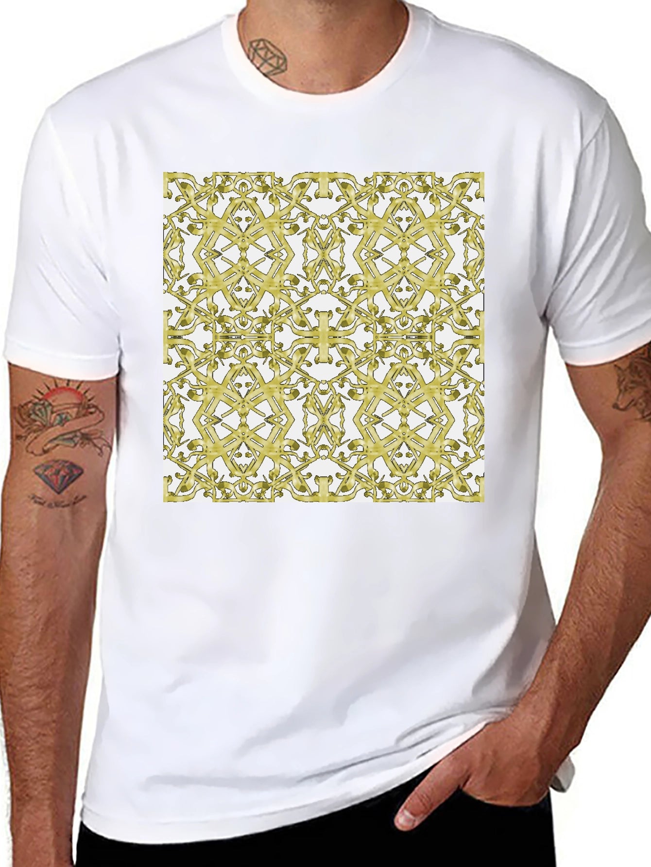 Gold Patterned Black T-Shirt