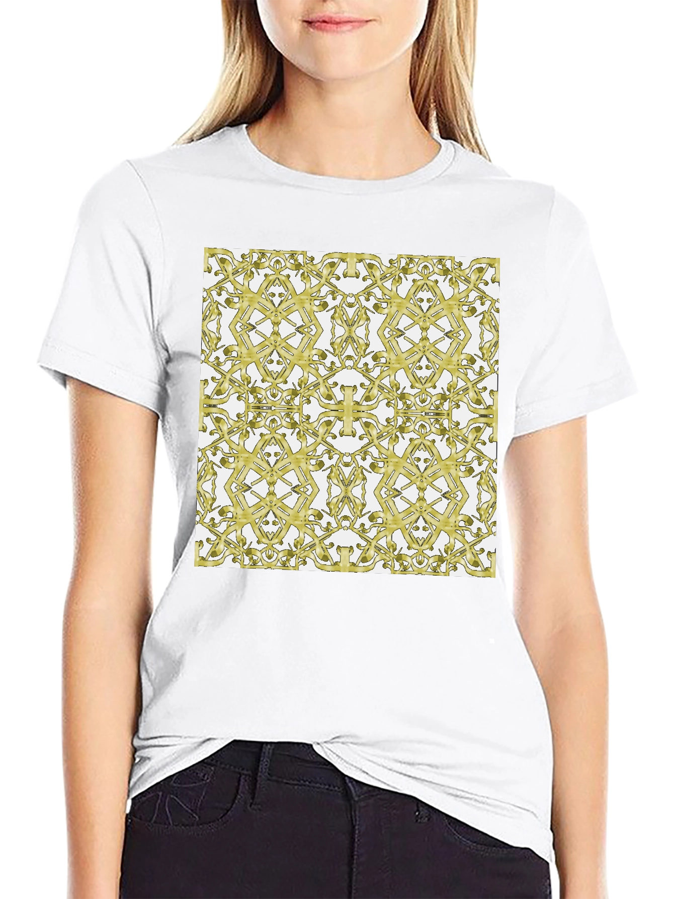 Gold Patterned Black T-Shirt