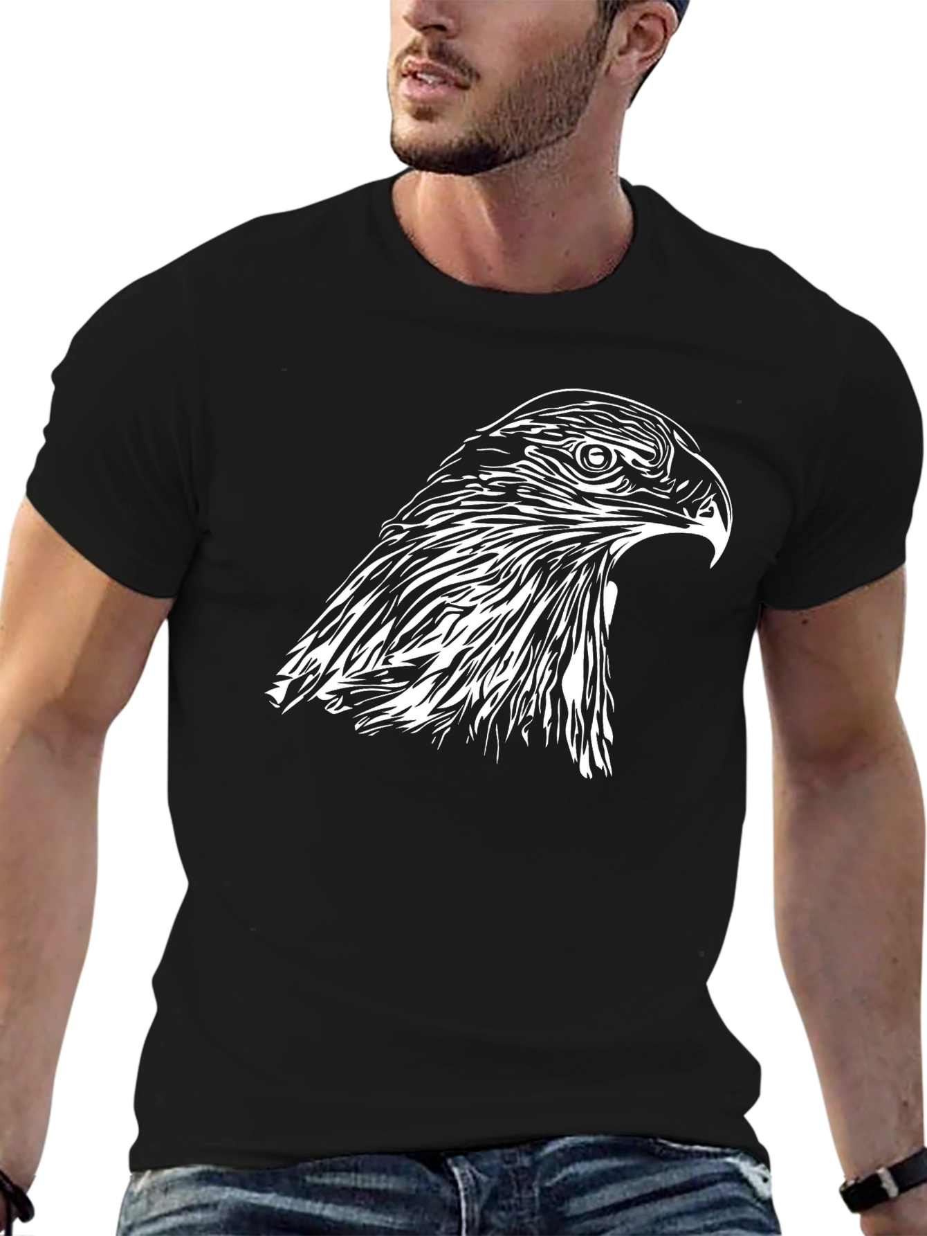 Bold Eagle Graphic Tee - Black Cotton Comfort