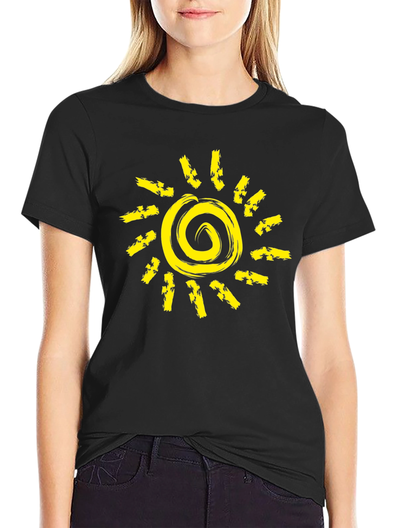 Sunshine Graphic Tee - Black Cotton Crew Neck T-Shirt