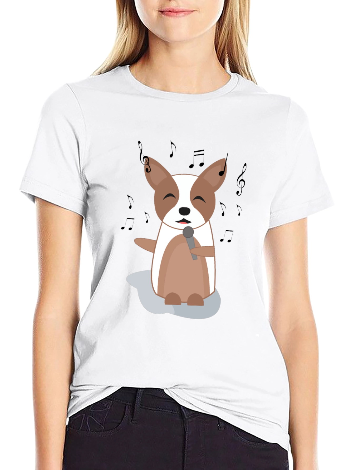 Singing Dog Cartoon Graphic T-Shirt