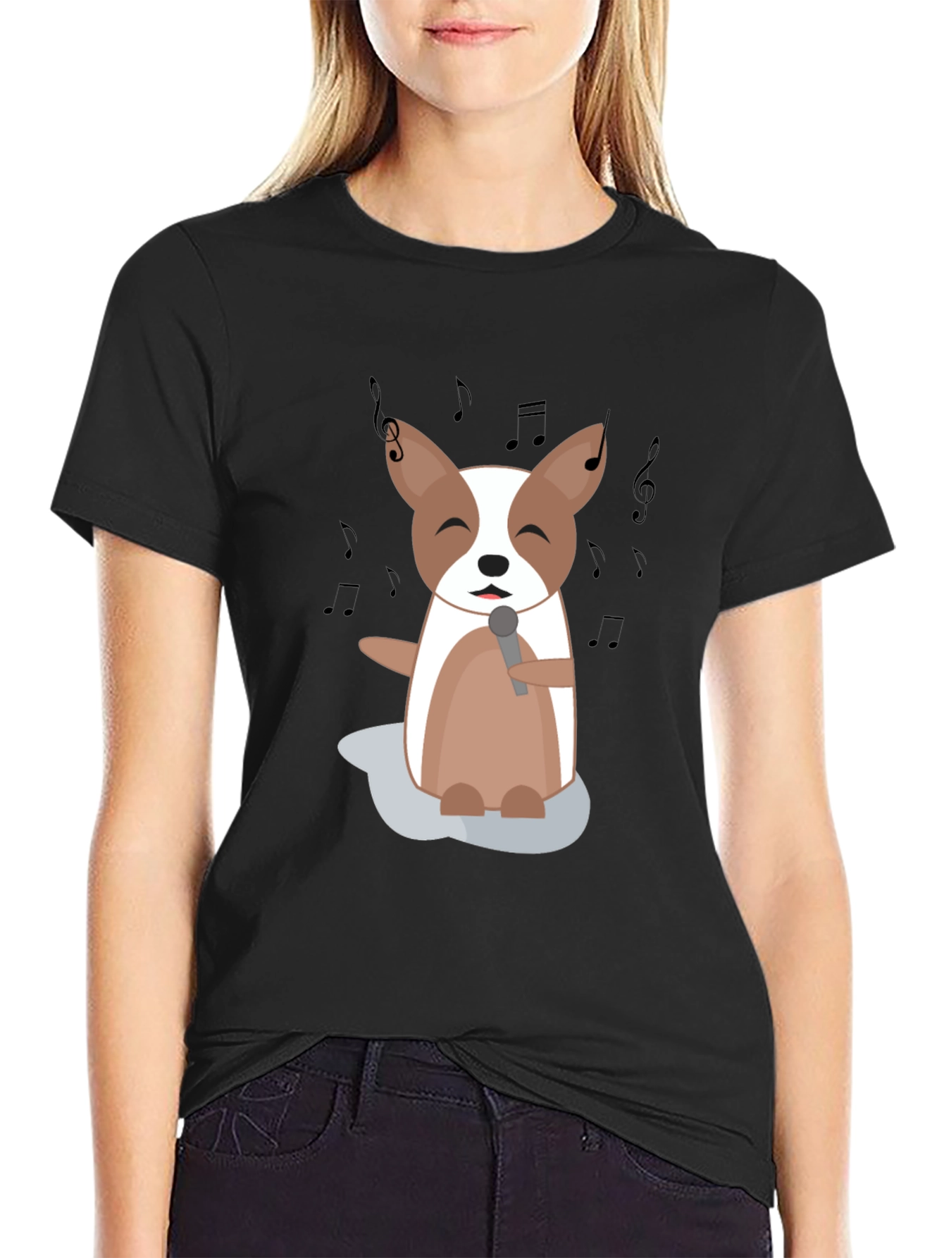 Singing Dog Cartoon Graphic T-Shirt