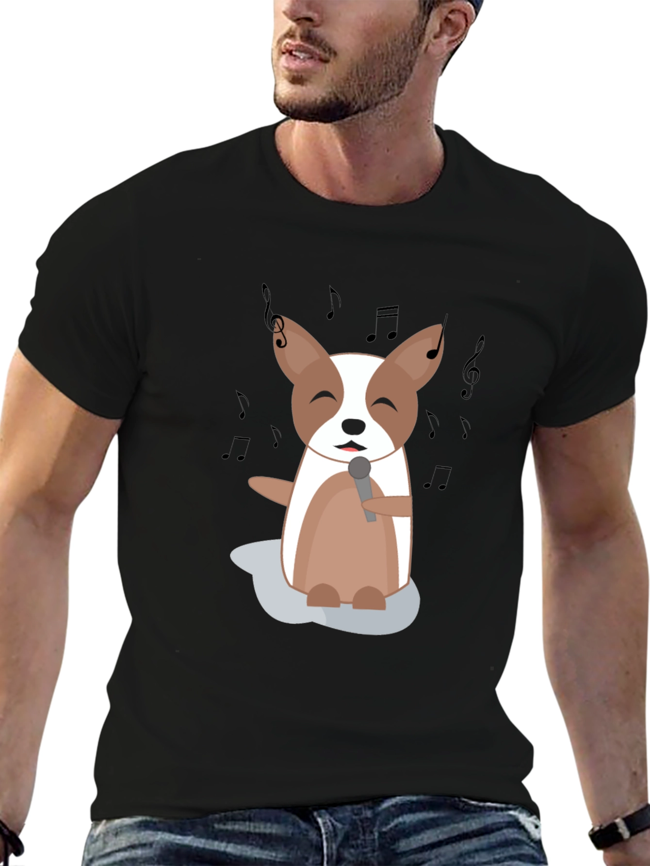 Singing Dog Cartoon Graphic T-Shirt