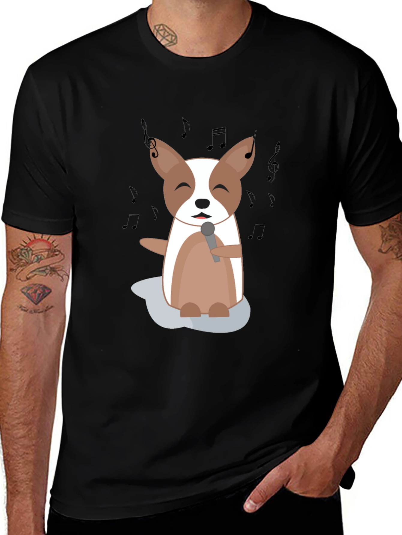 Singing Dog Cartoon Graphic T-Shirt