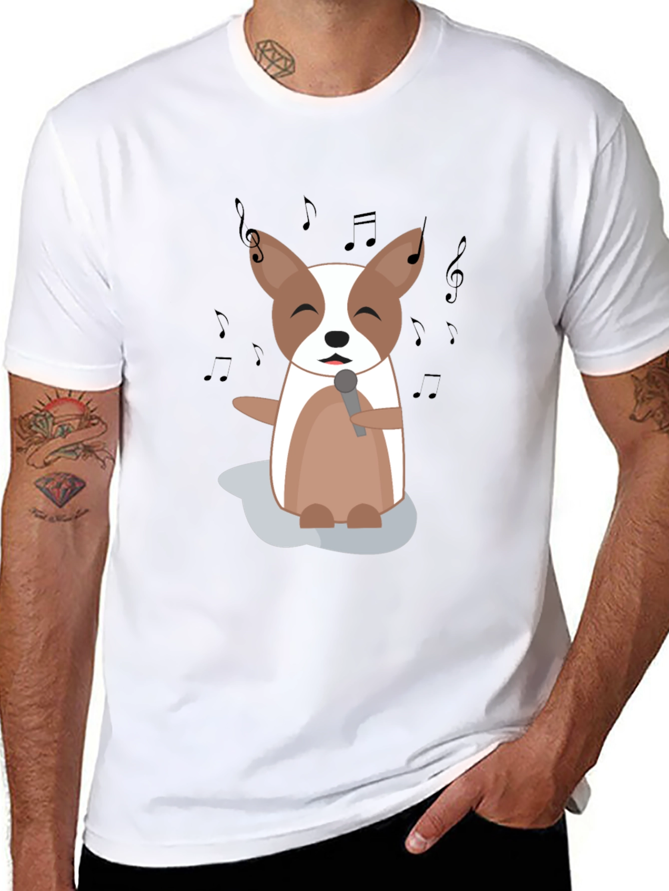 Singing Dog Cartoon Graphic T-Shirt