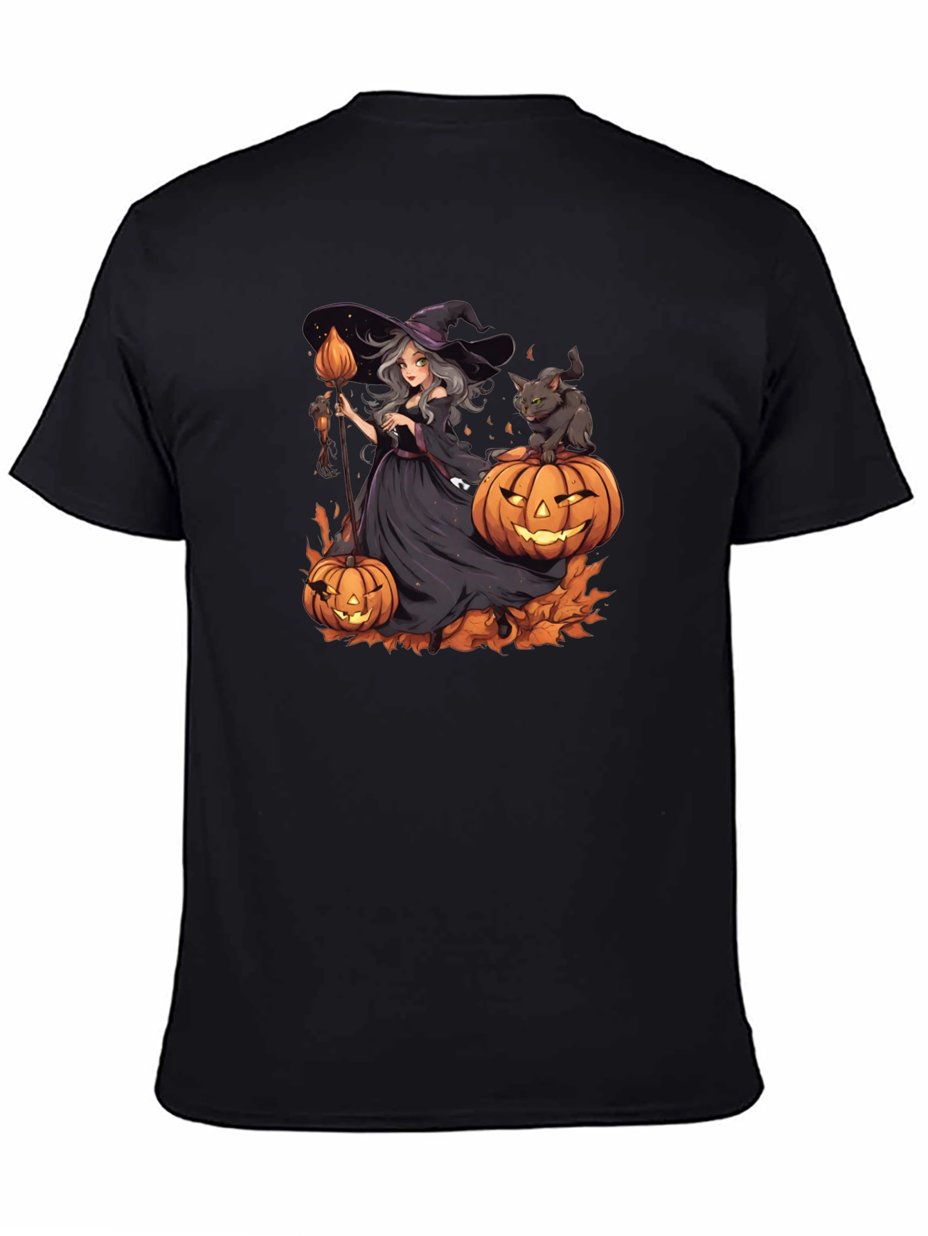 Halloween Witch & Cat Graphic Tee