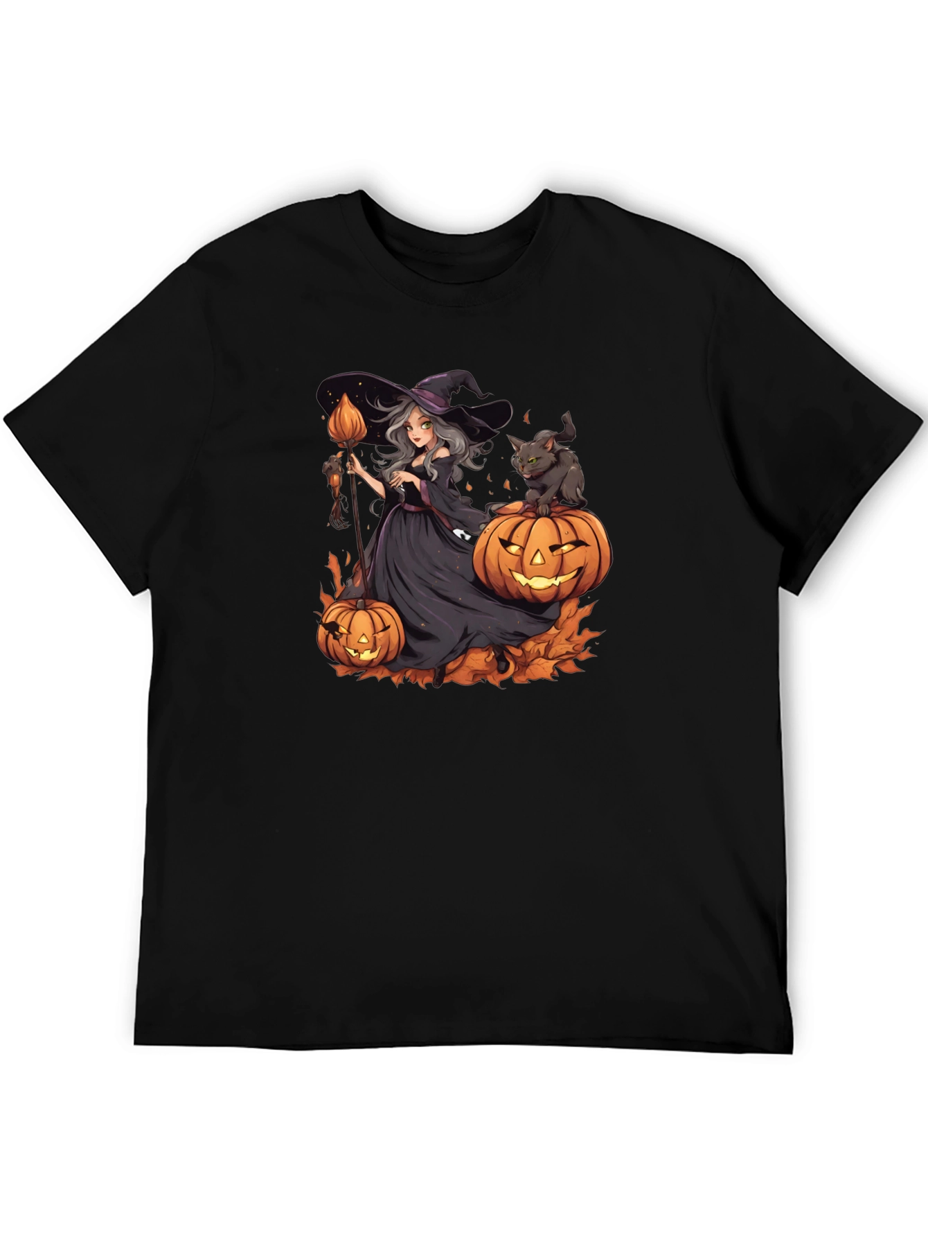 Halloween Witch & Cat Graphic Tee
