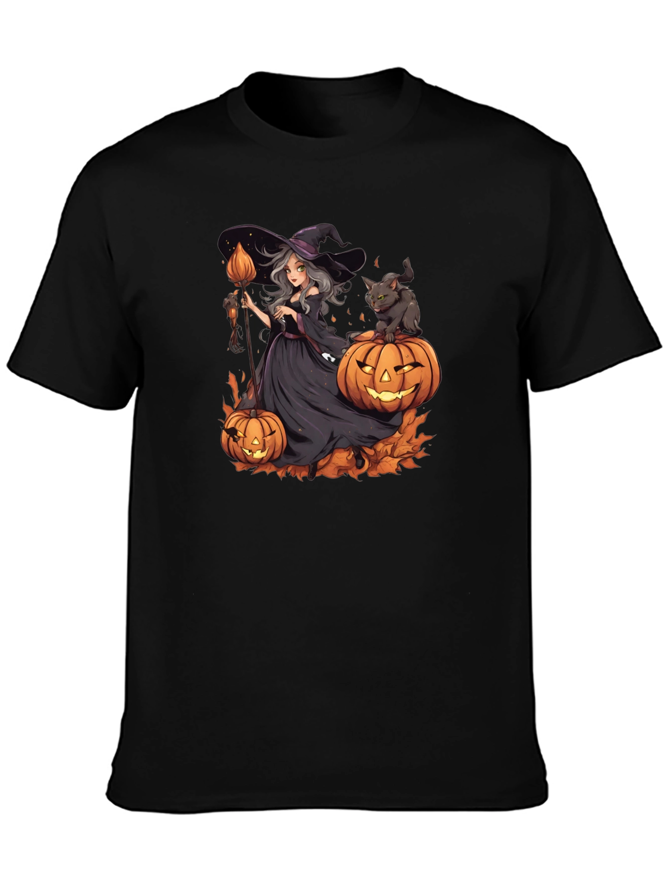 Halloween Witch & Cat Graphic Tee