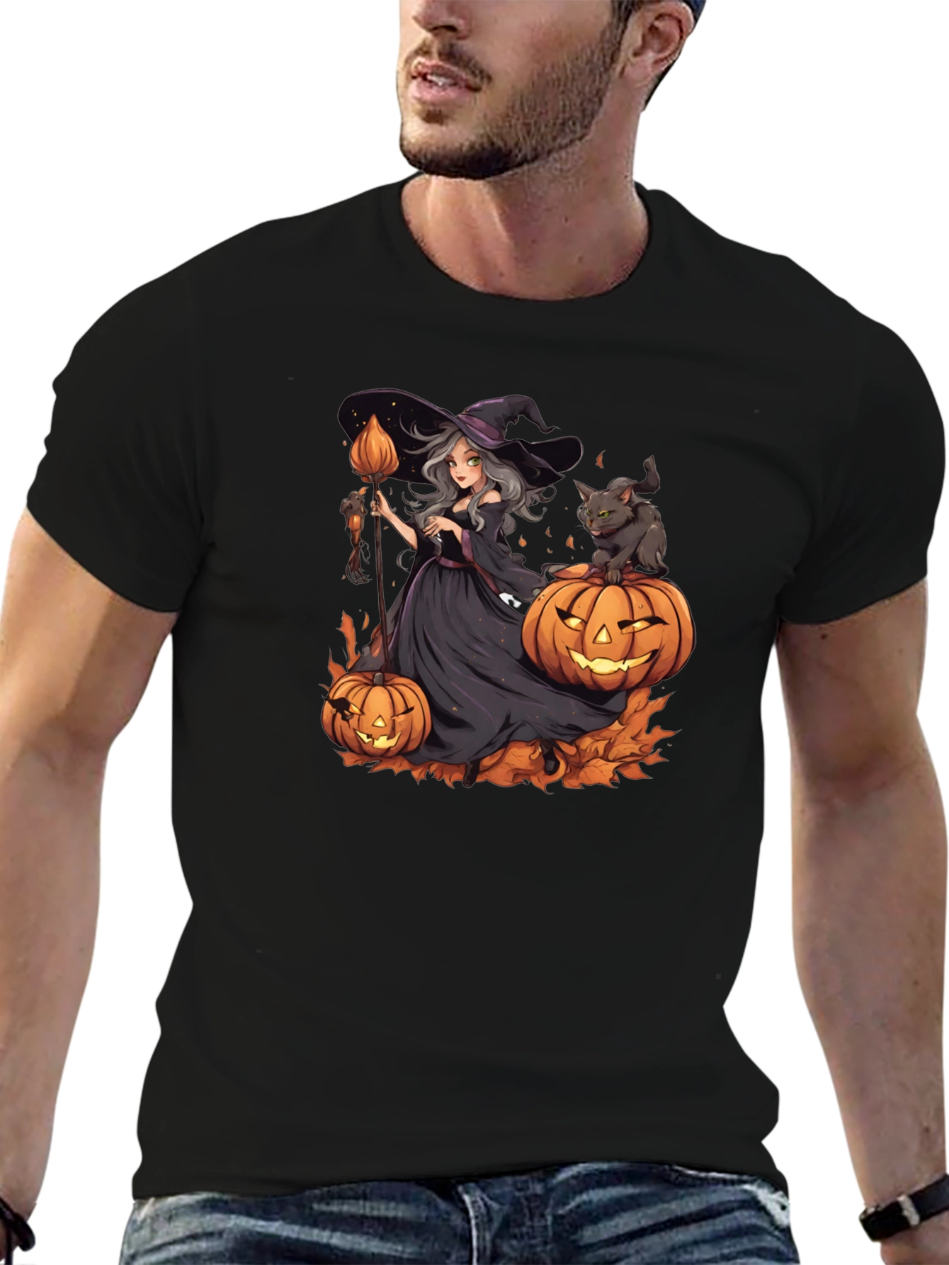 Halloween Witch & Cat Graphic Tee
