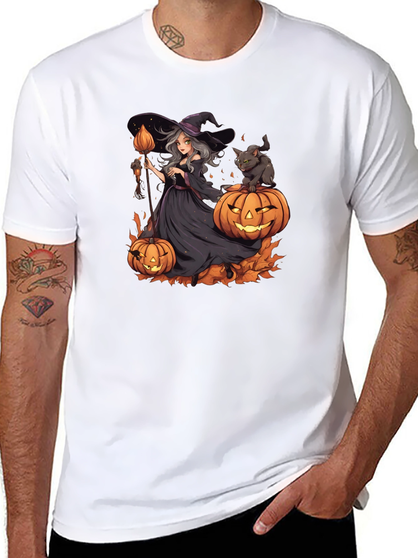 Halloween Witch & Cat Graphic Tee