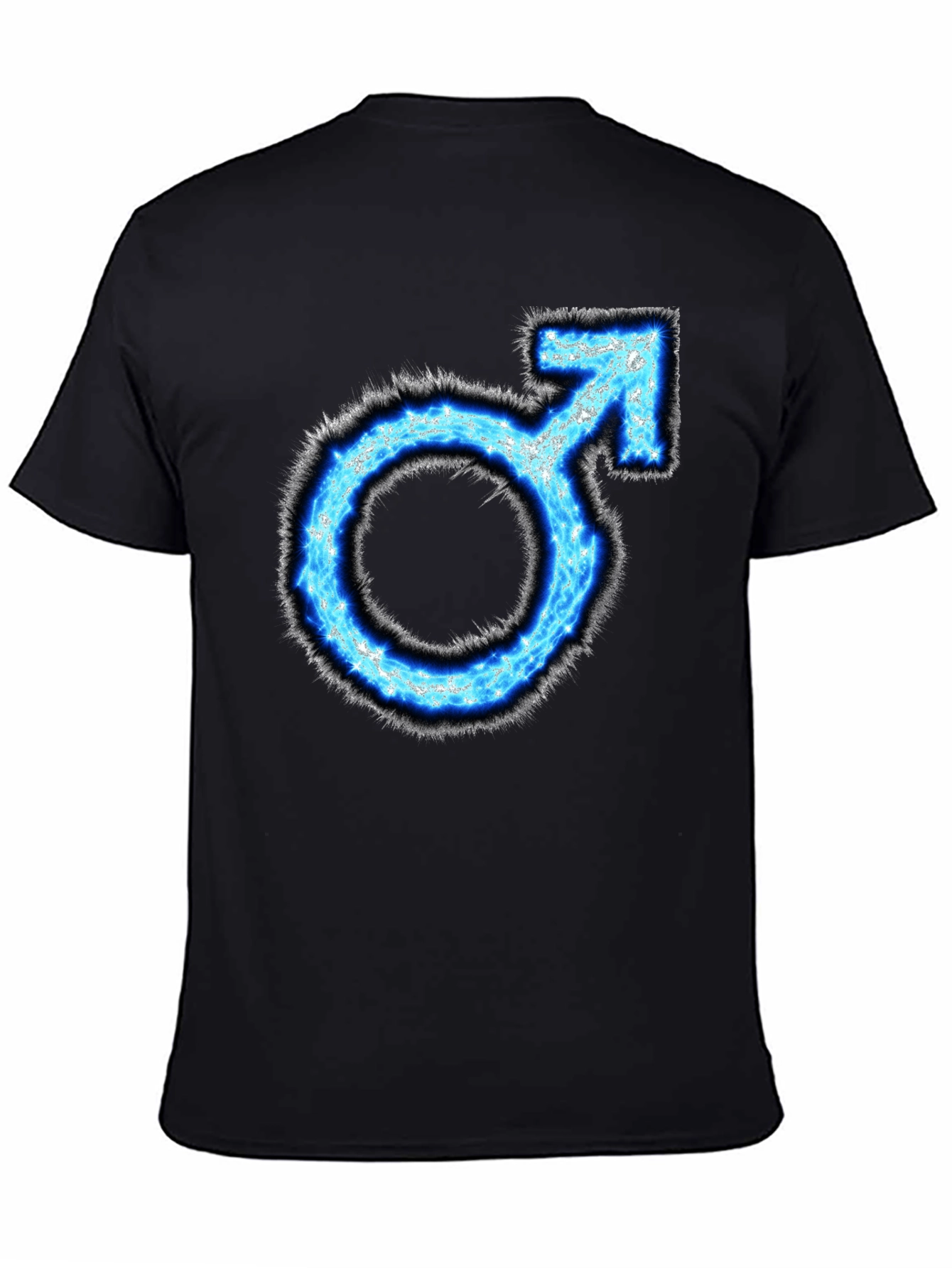 Mens Black T-Shirt with Blue Male Symbol Graphic