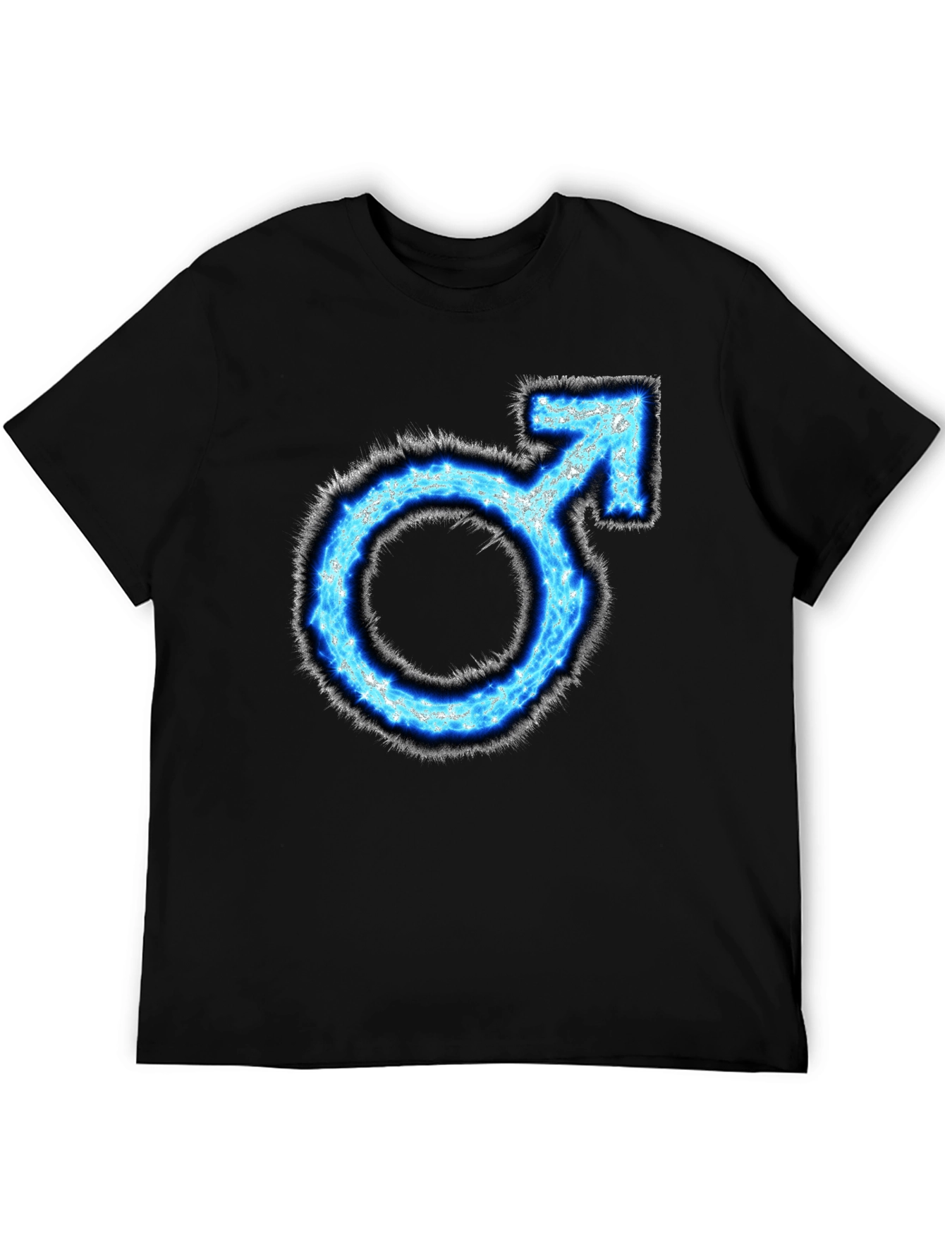 Mens Black T-Shirt with Blue Male Symbol Graphic
