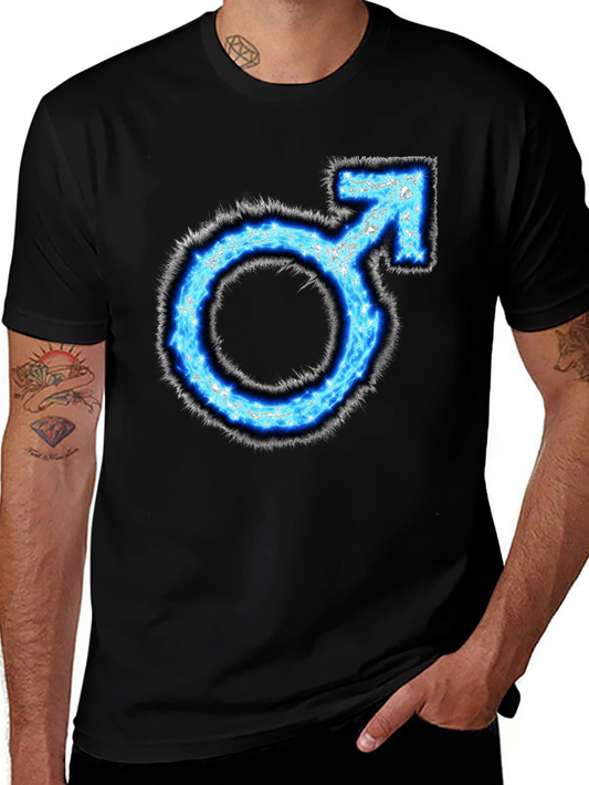 Mens Black T-Shirt with Blue Male Symbol Graphic