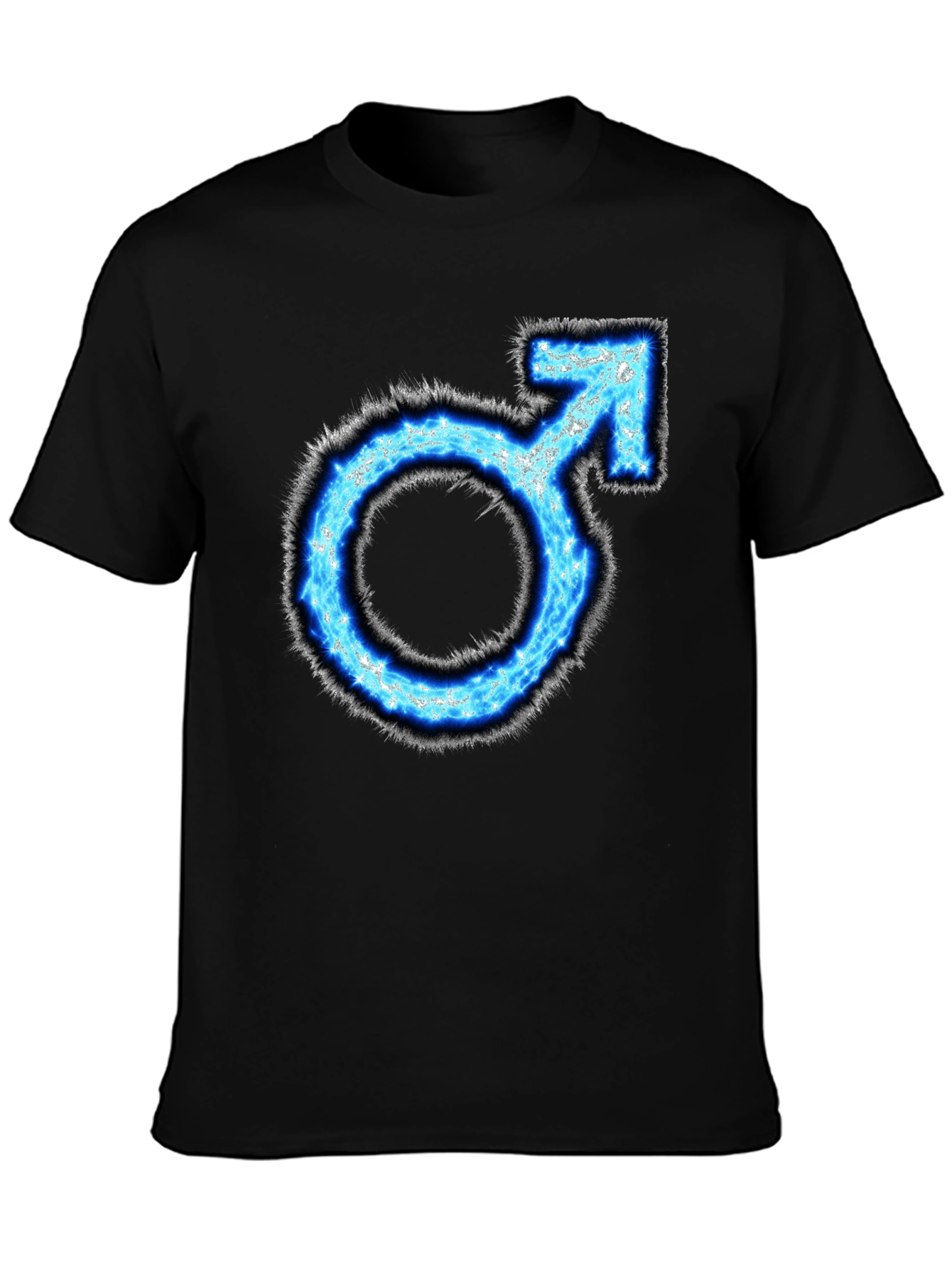 Mens Black T-Shirt with Blue Male Symbol Graphic