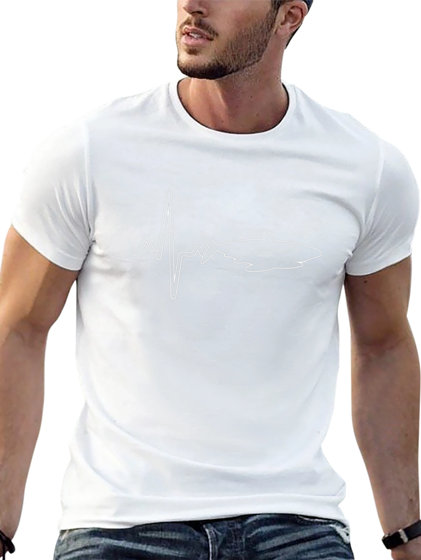 Shark Heartbeat Graphic Tee - Black Cotton T-Shirt