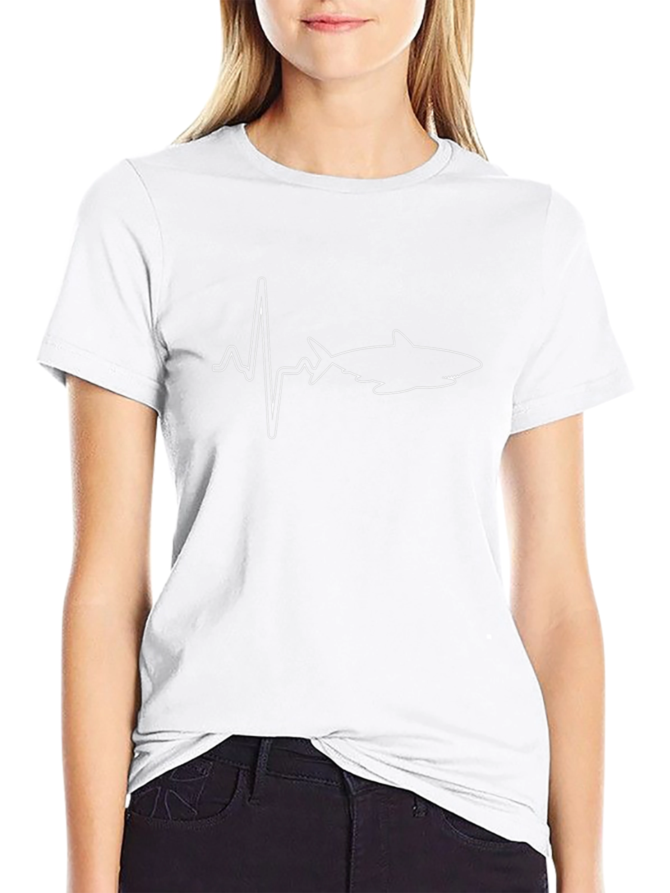 Shark Heartbeat Graphic Tee - Black Cotton T-Shirt