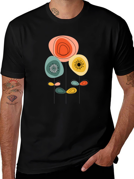 Abstract Floral Graphic Print Black T-Shirt