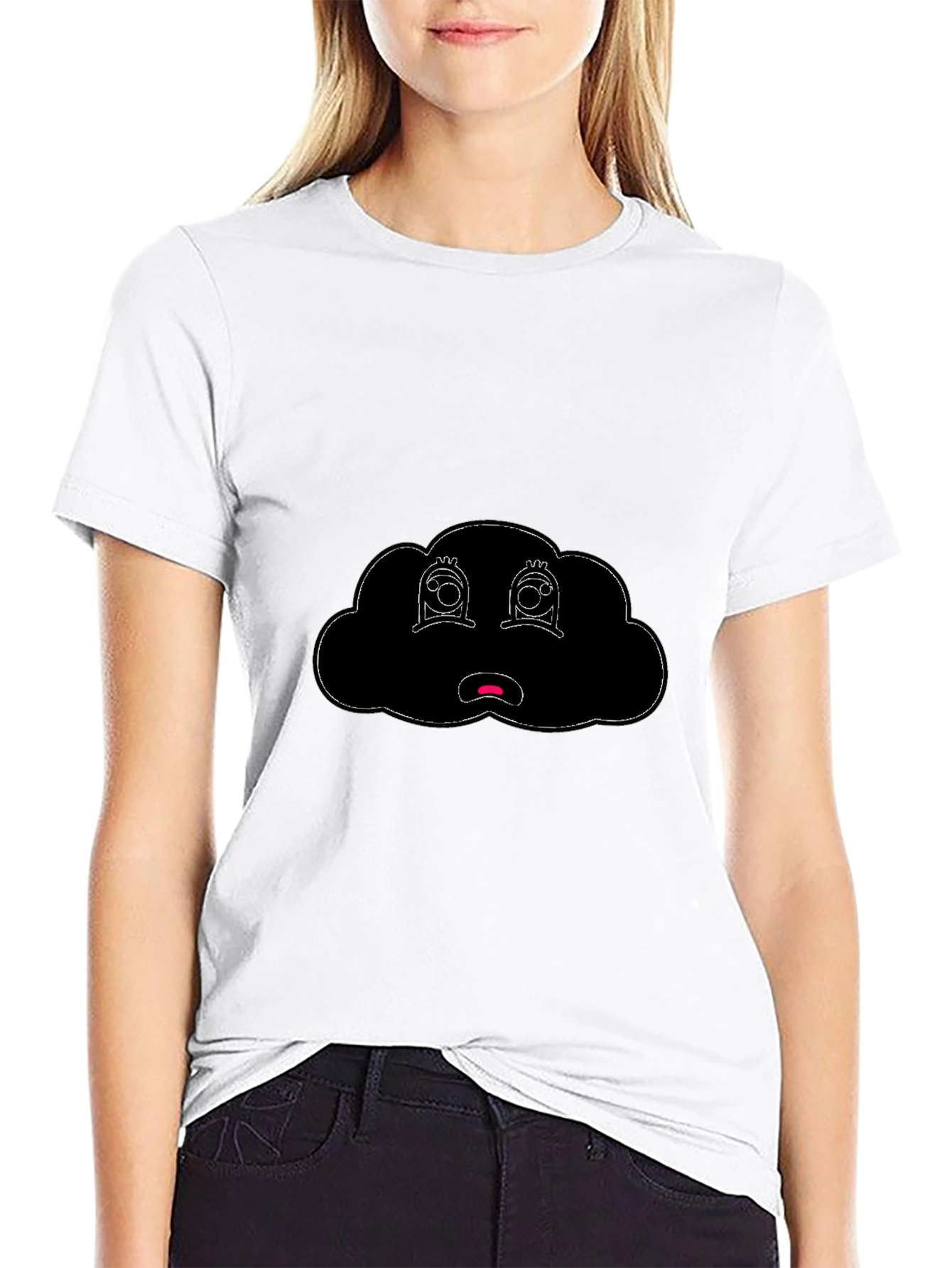Sad Cloud Graphic Tee - Black Cotton Blend T-Shirt