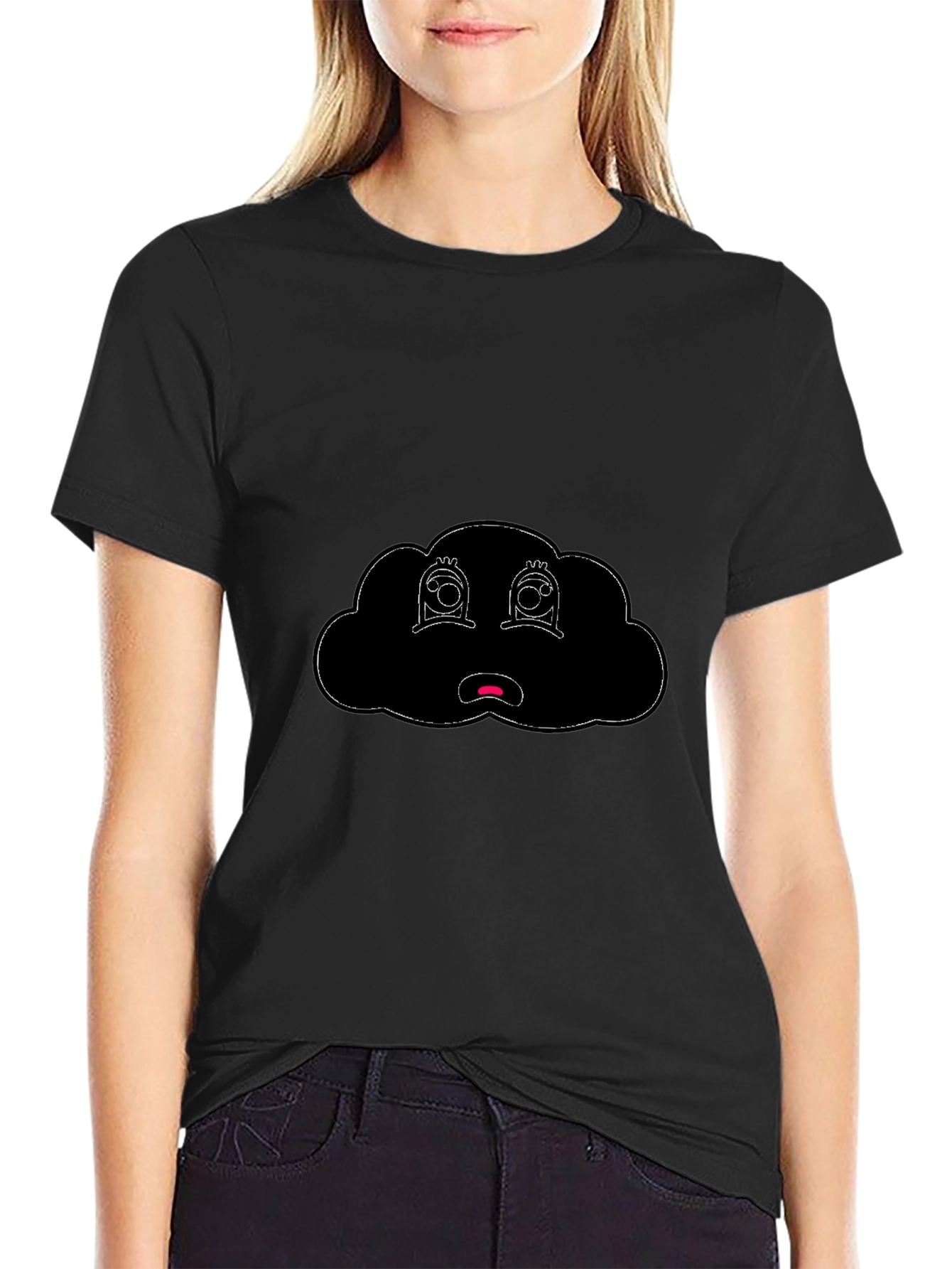Sad Cloud Graphic Tee - Black Cotton Blend T-Shirt