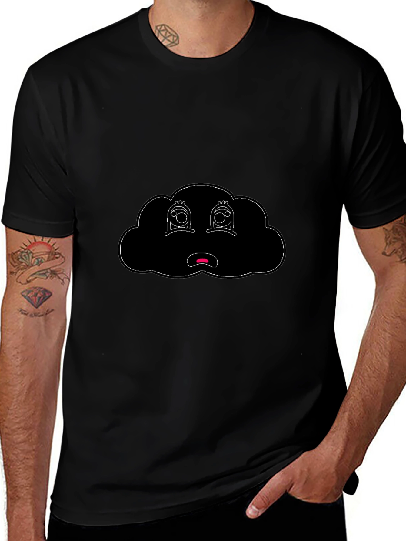 Sad Cloud Graphic Tee - Black Cotton Blend T-Shirt