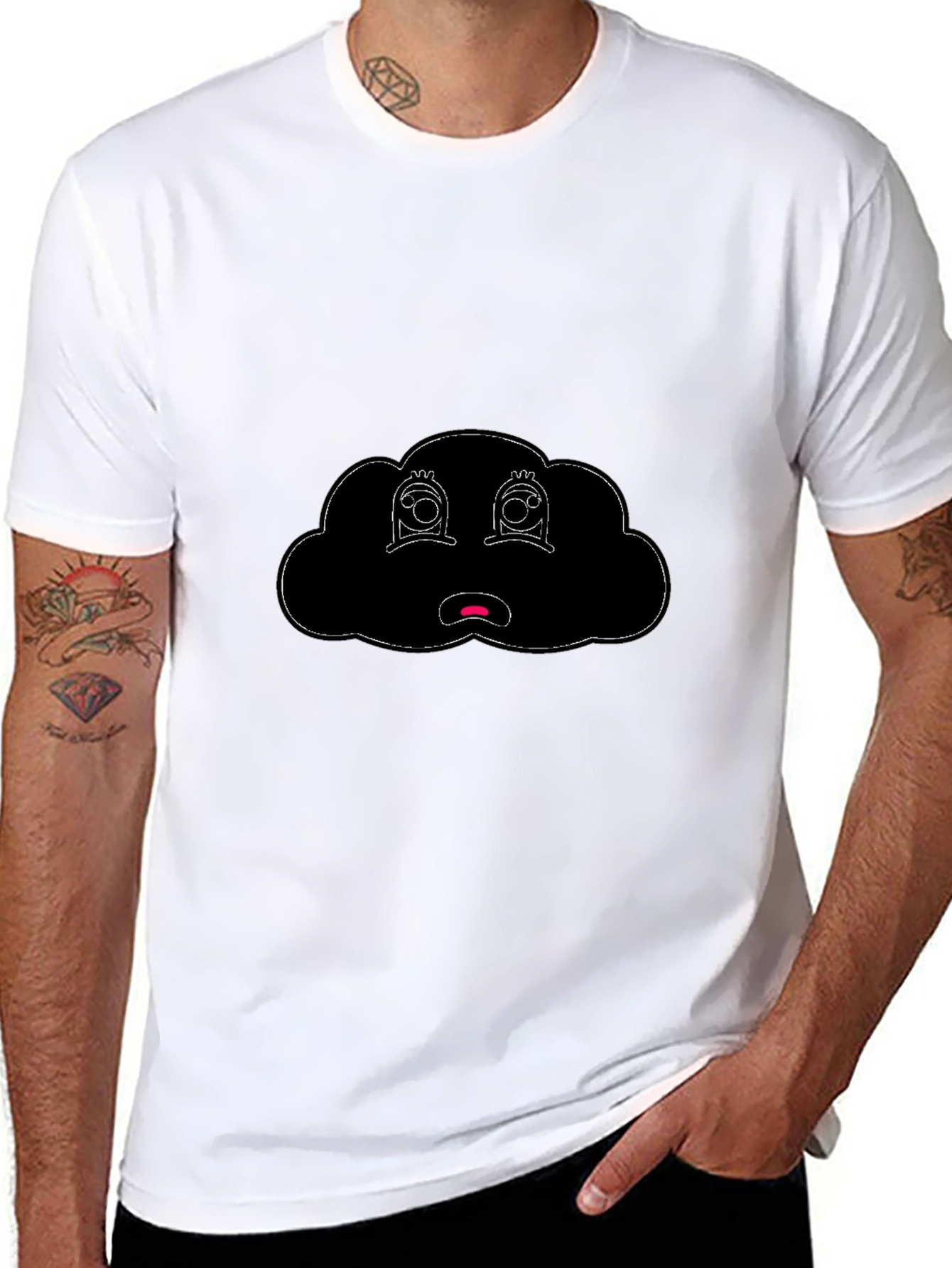 Sad Cloud Graphic Tee - Black Cotton Blend T-Shirt