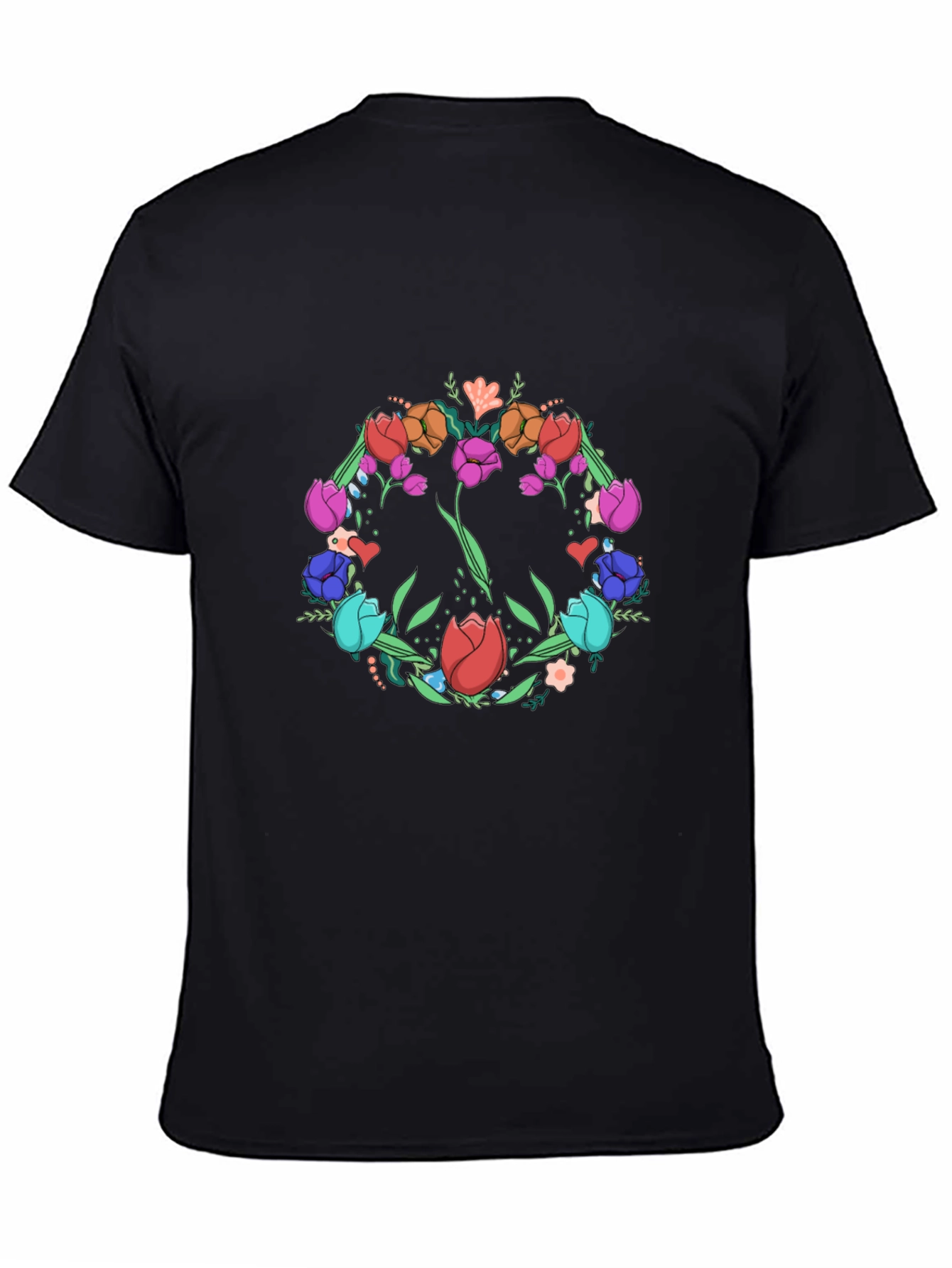 Floral Peace Sign Graphic Tee - Black