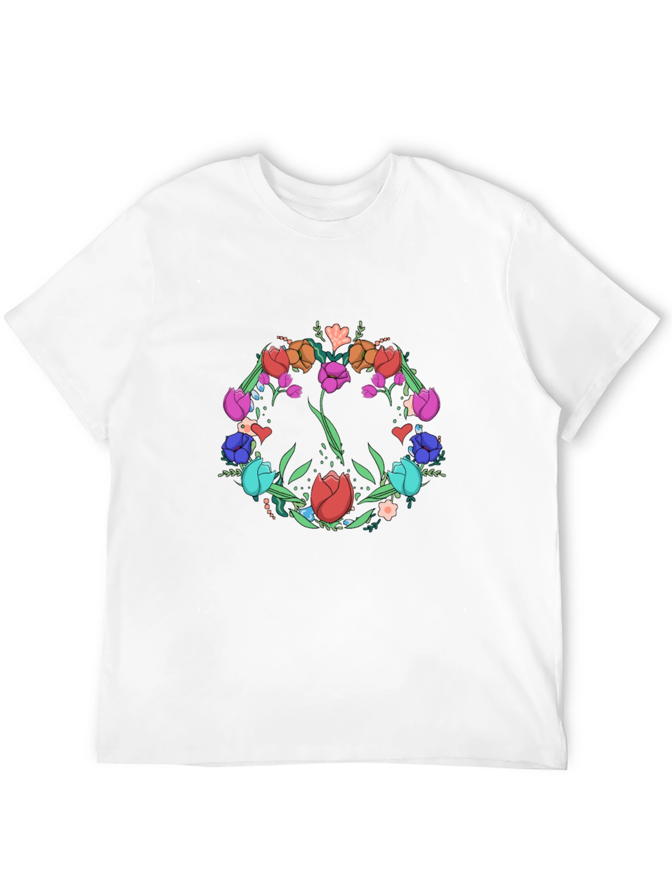 Floral Peace Sign Graphic Tee - Black