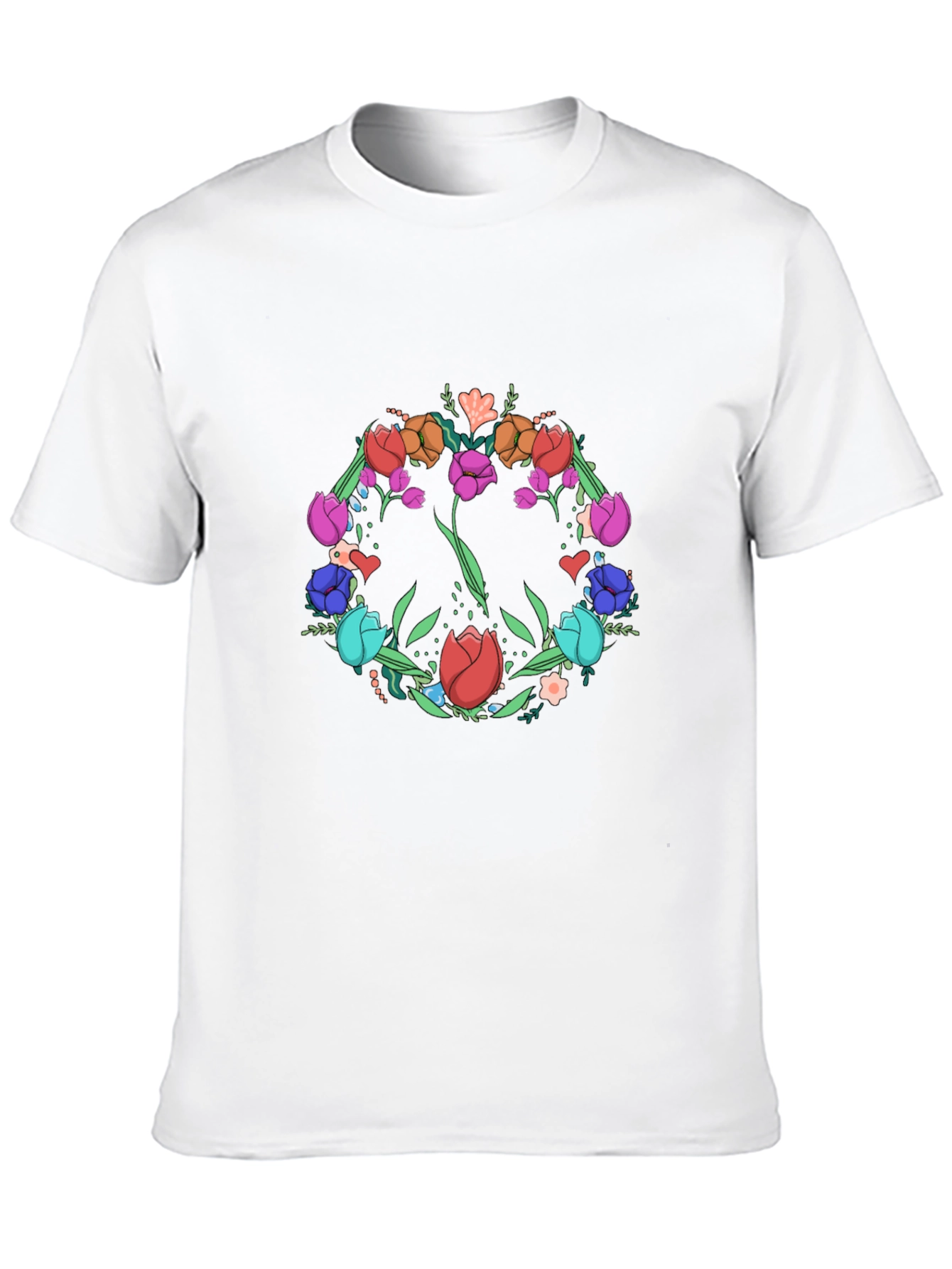Floral Peace Sign Graphic Tee - Black