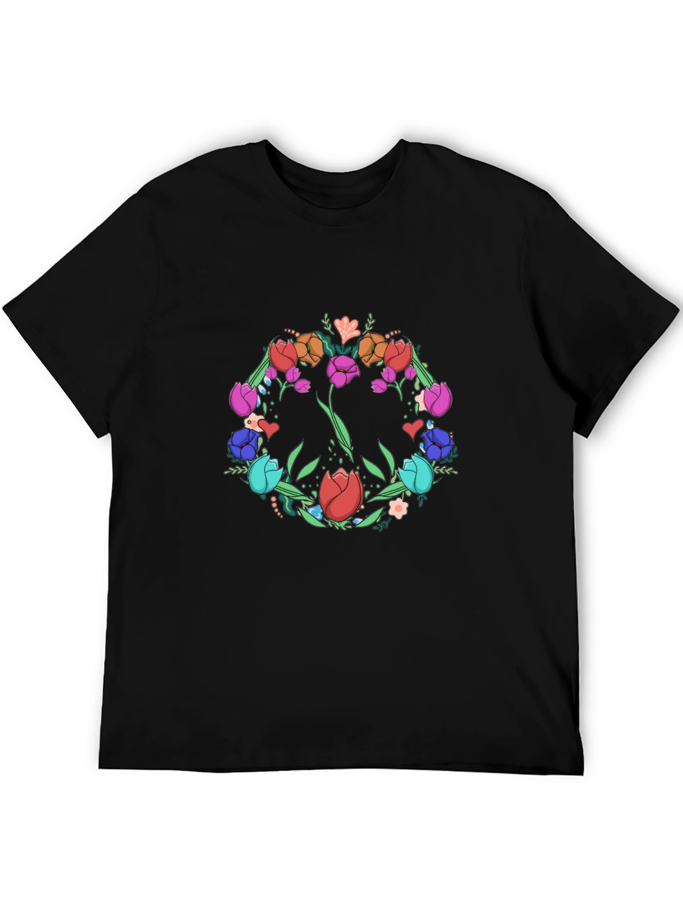 Floral Peace Sign Graphic Tee - Black