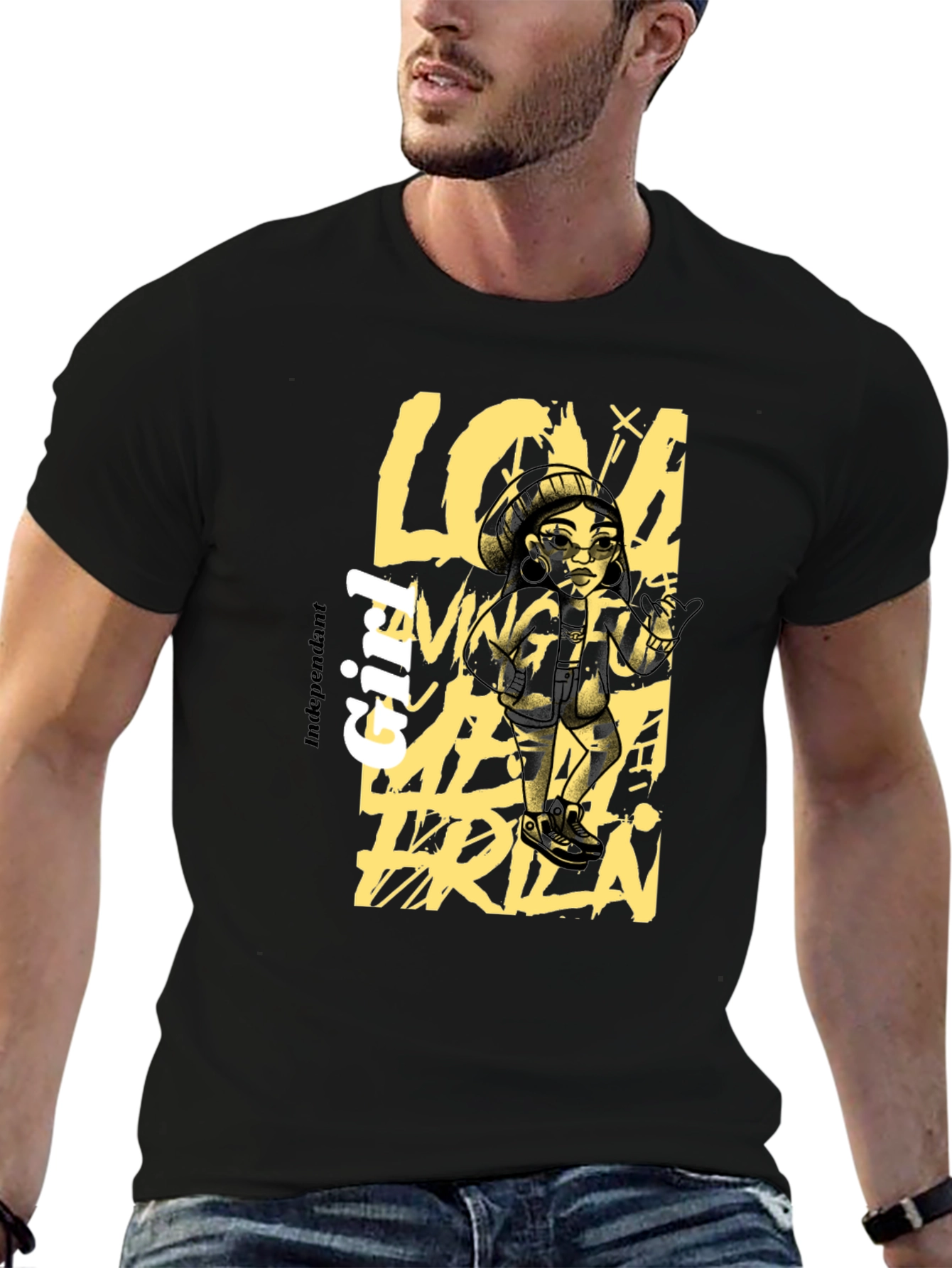 Independent Girl Graphic Print Black T-Shirt