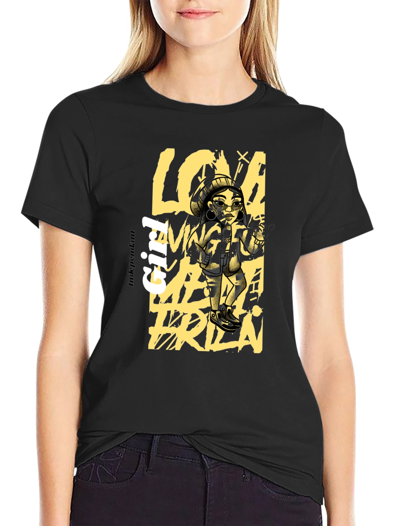 Independent Girl Graphic Print Black T-Shirt