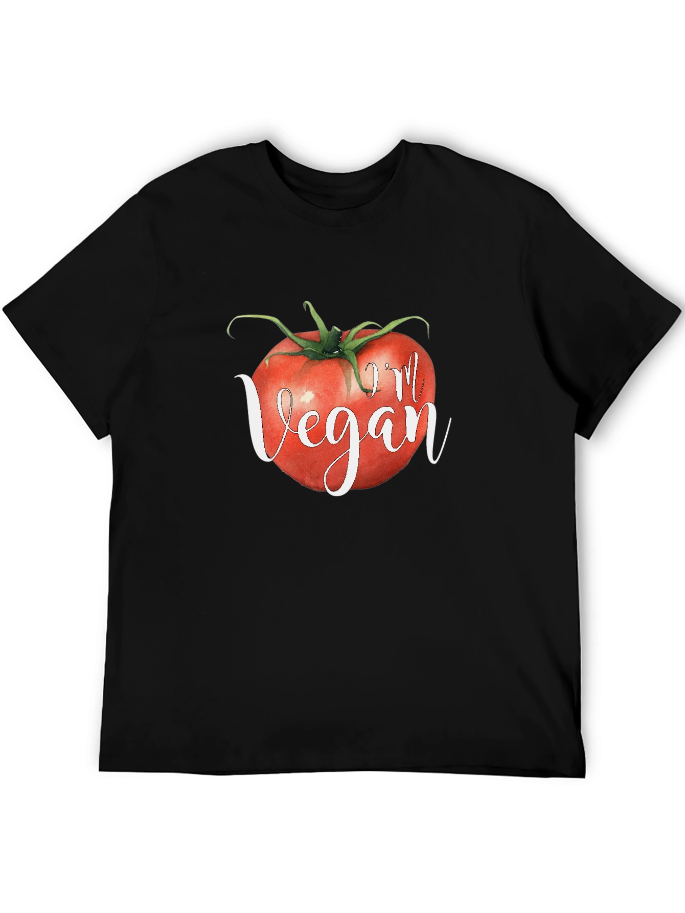 Im Vegan Tomato Graphic Tee - Black Crewneck T-Shirt
