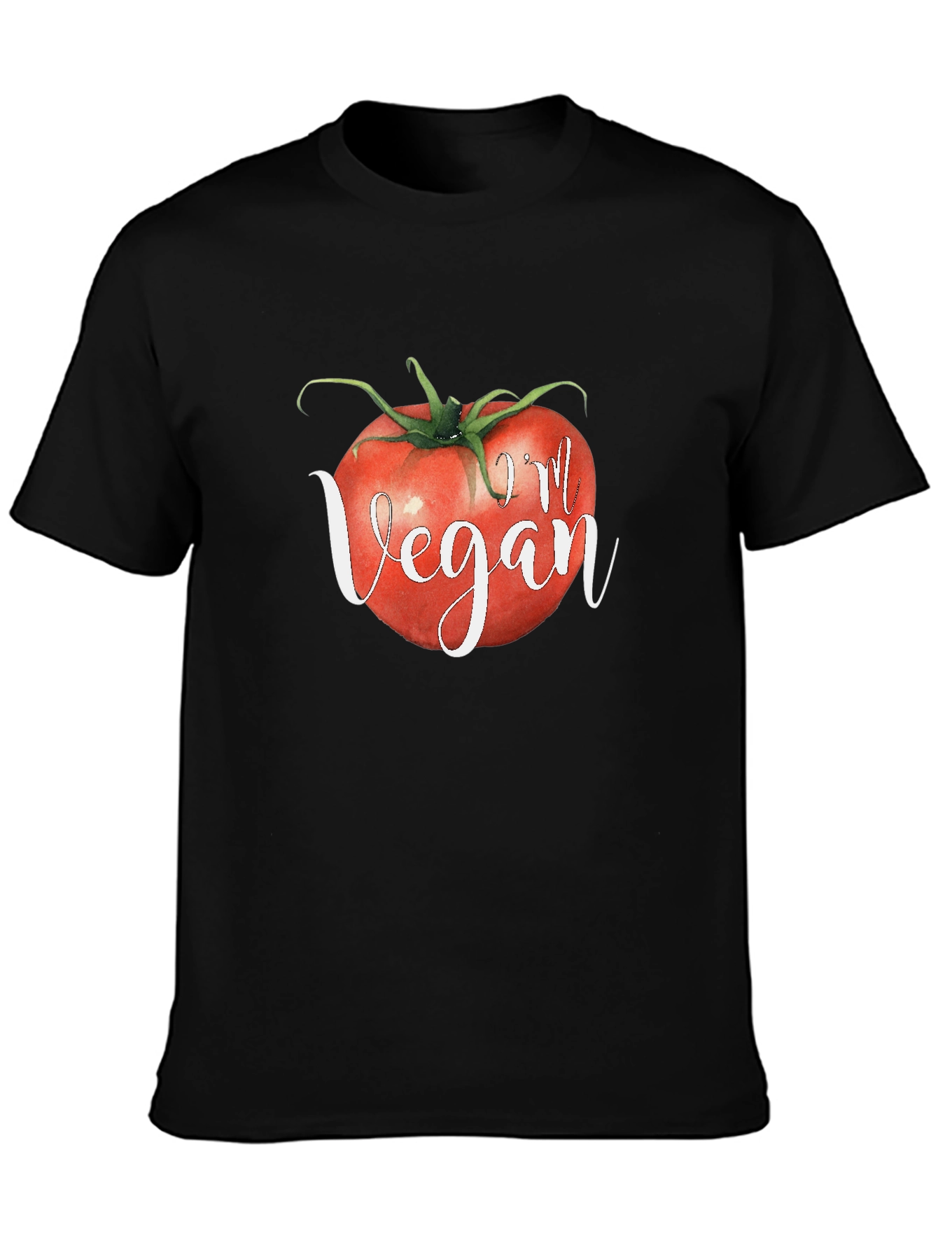 Im Vegan Tomato Graphic Tee - Black Crewneck T-Shirt