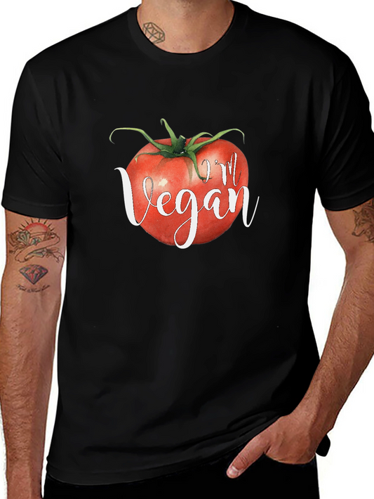 Im Vegan Tomato Graphic Tee - Black Crewneck T-Shirt