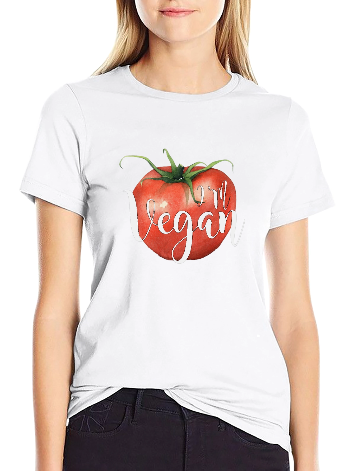 Im Vegan Tomato Graphic Tee - Black Crewneck T-Shirt
