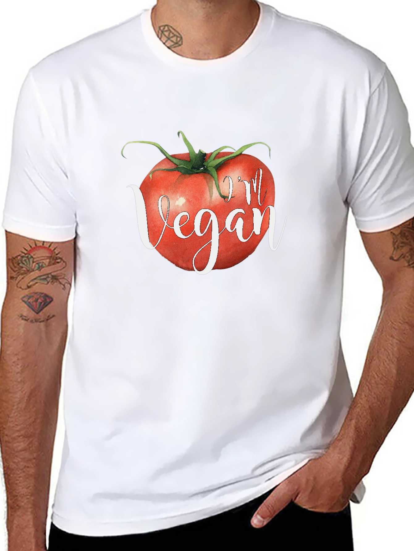 Im Vegan Tomato Graphic Tee - Black Crewneck T-Shirt