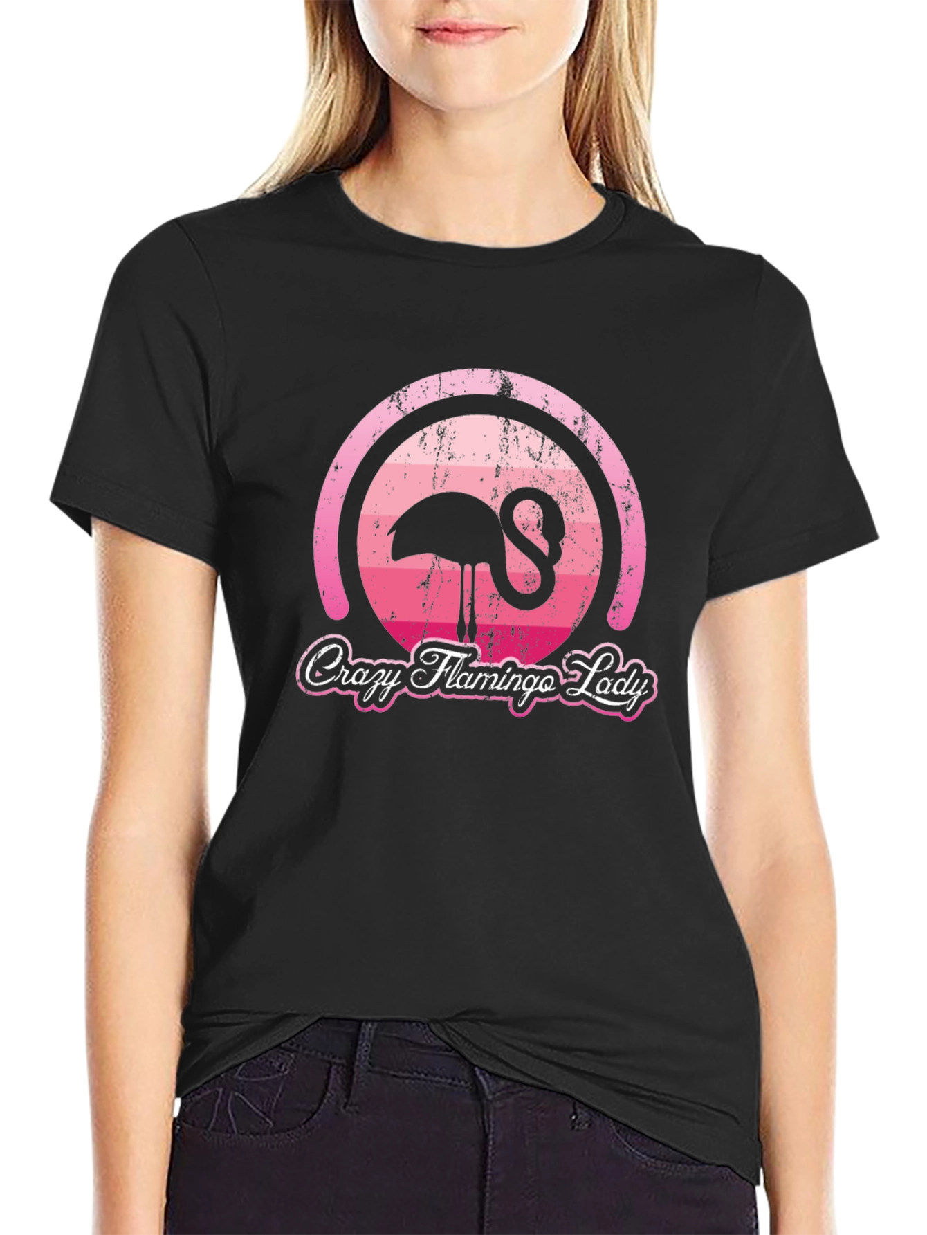 Crazy Flamingo Lady Graphic T-Shirt