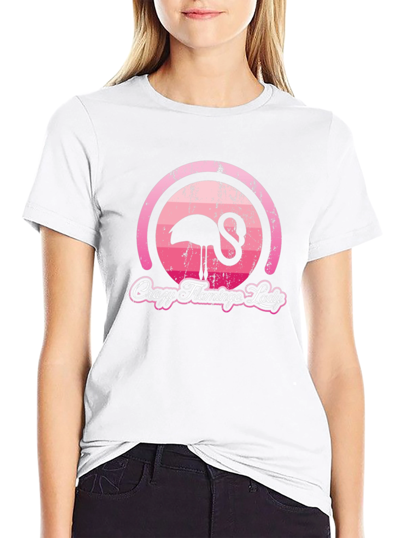 Crazy Flamingo Lady Graphic T-Shirt