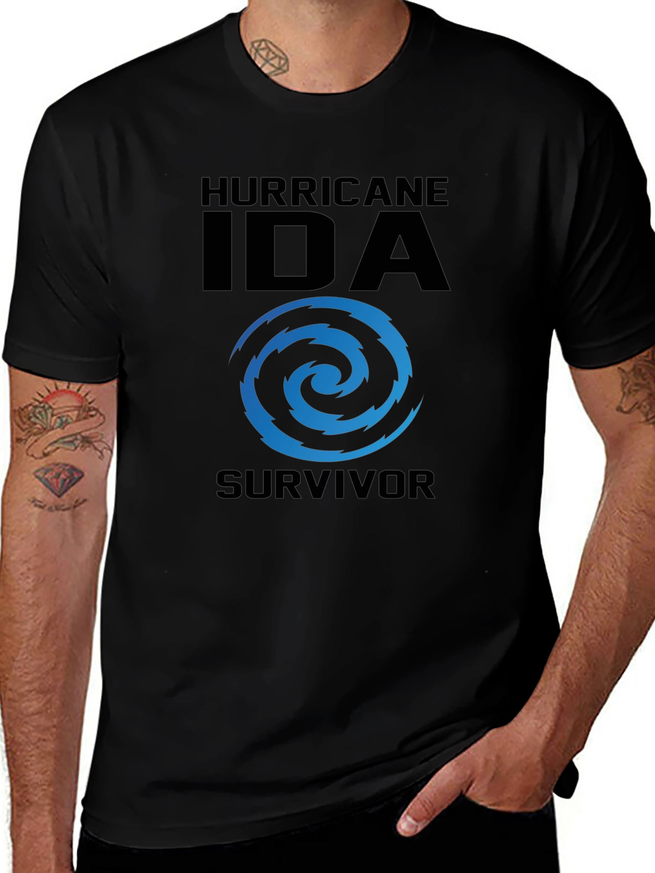 Hurricane Ida Survivor T-Shirt Black Cotton