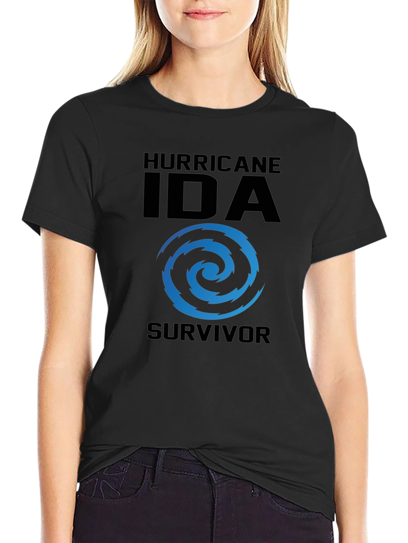 Hurricane Ida Survivor T-Shirt Black Cotton