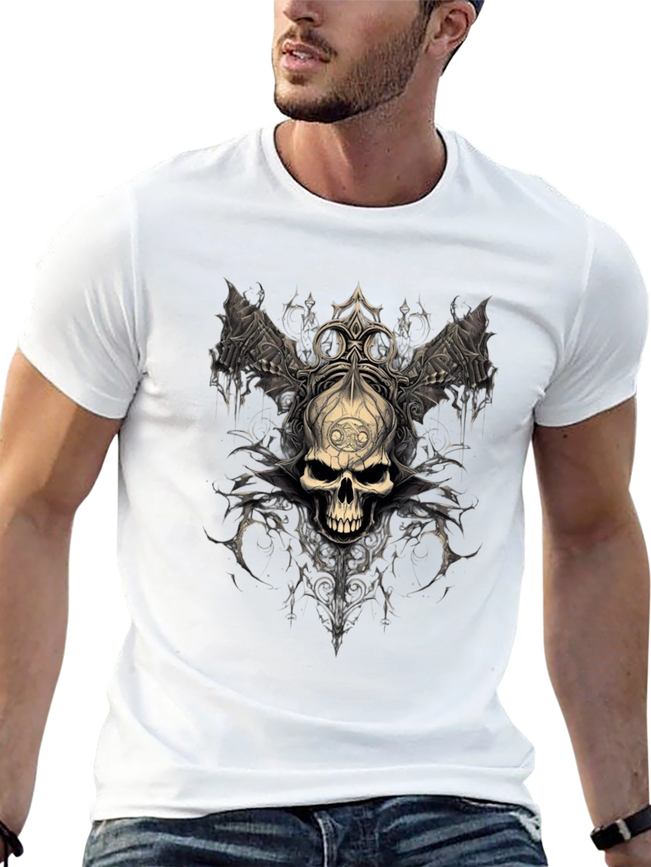 Gothic Skull Graphic Tee - Dark Fantasy Design