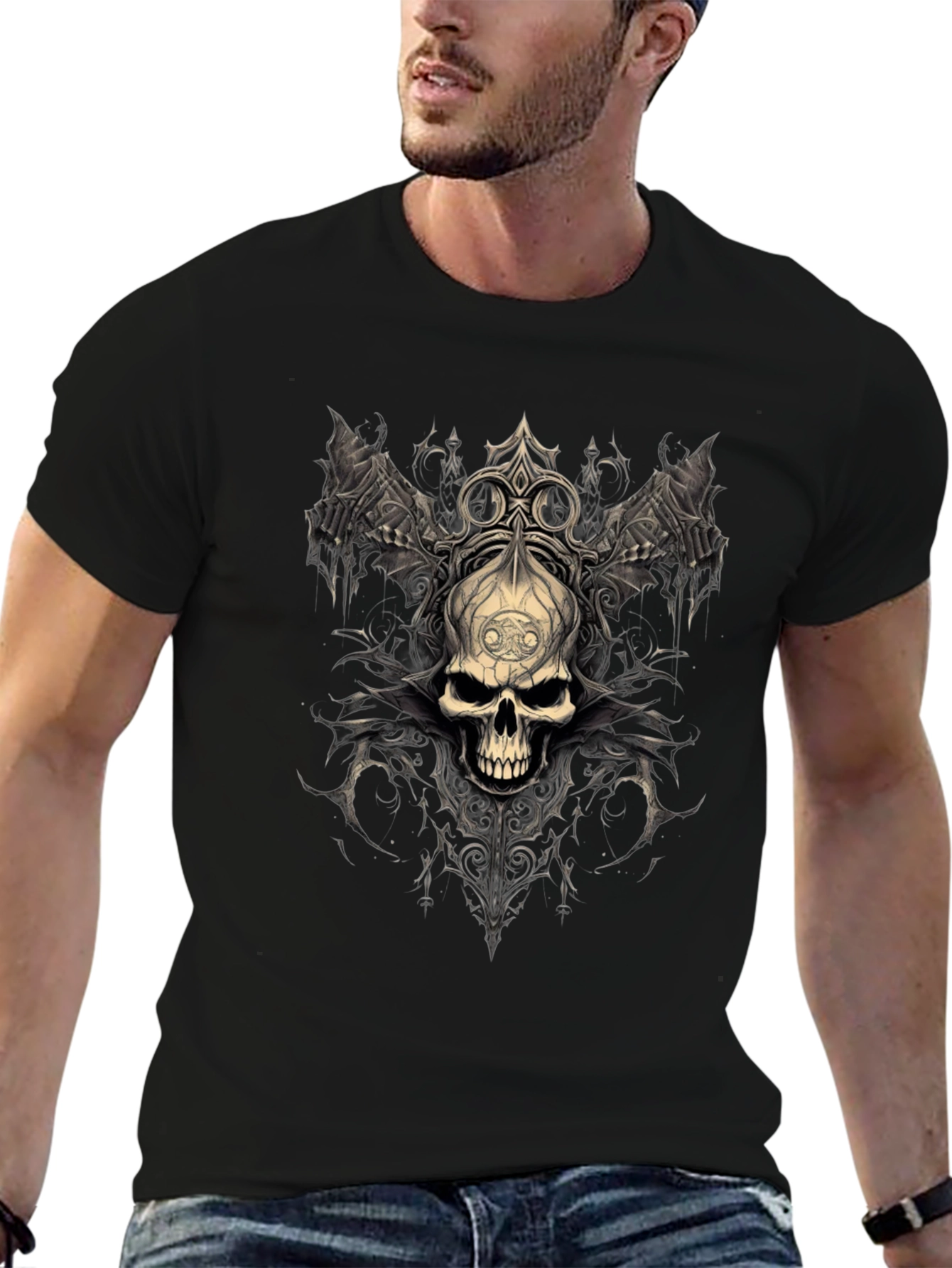 Gothic Skull Graphic Tee - Dark Fantasy Design