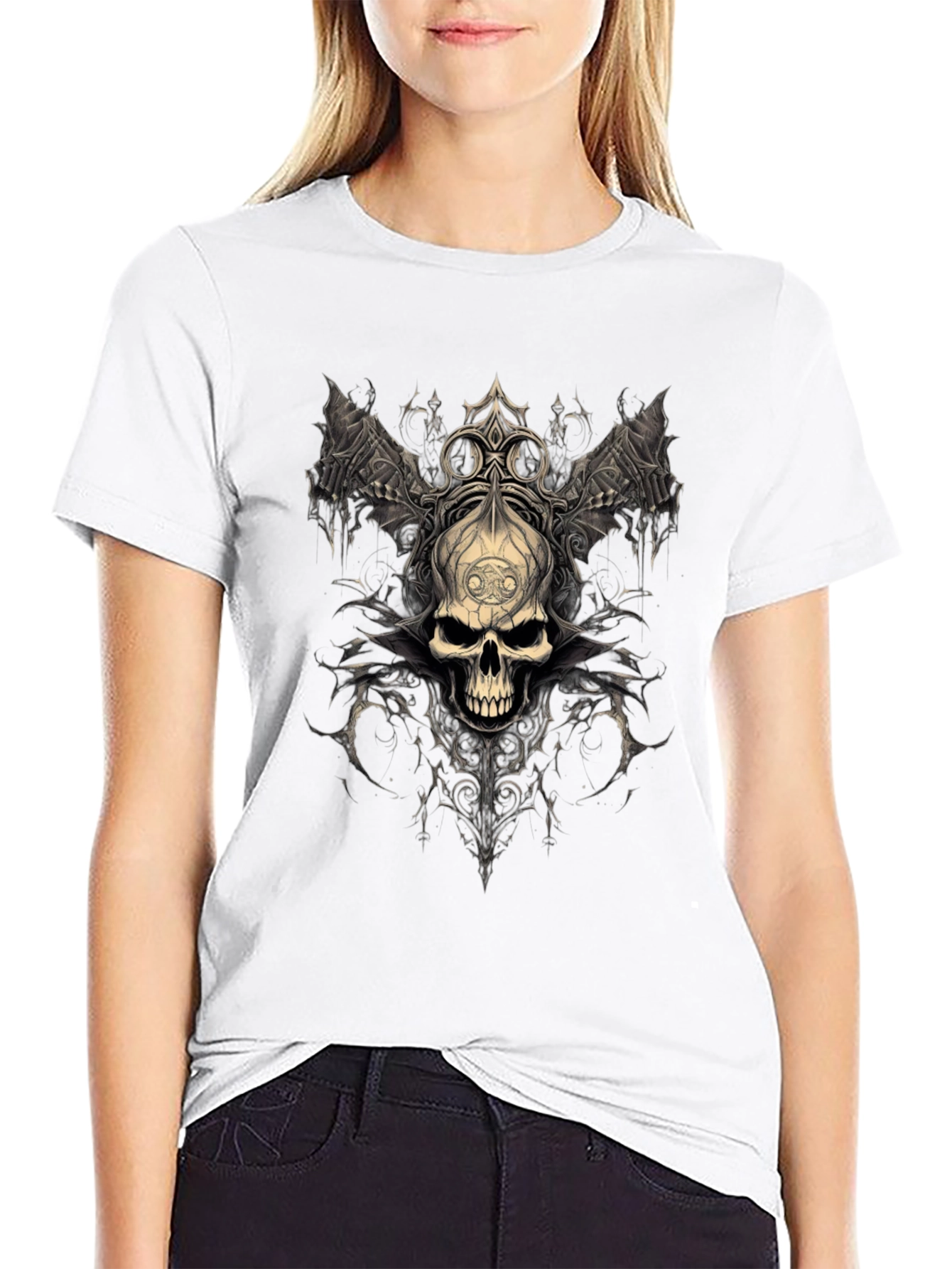 Gothic Skull Graphic Tee - Dark Fantasy Design
