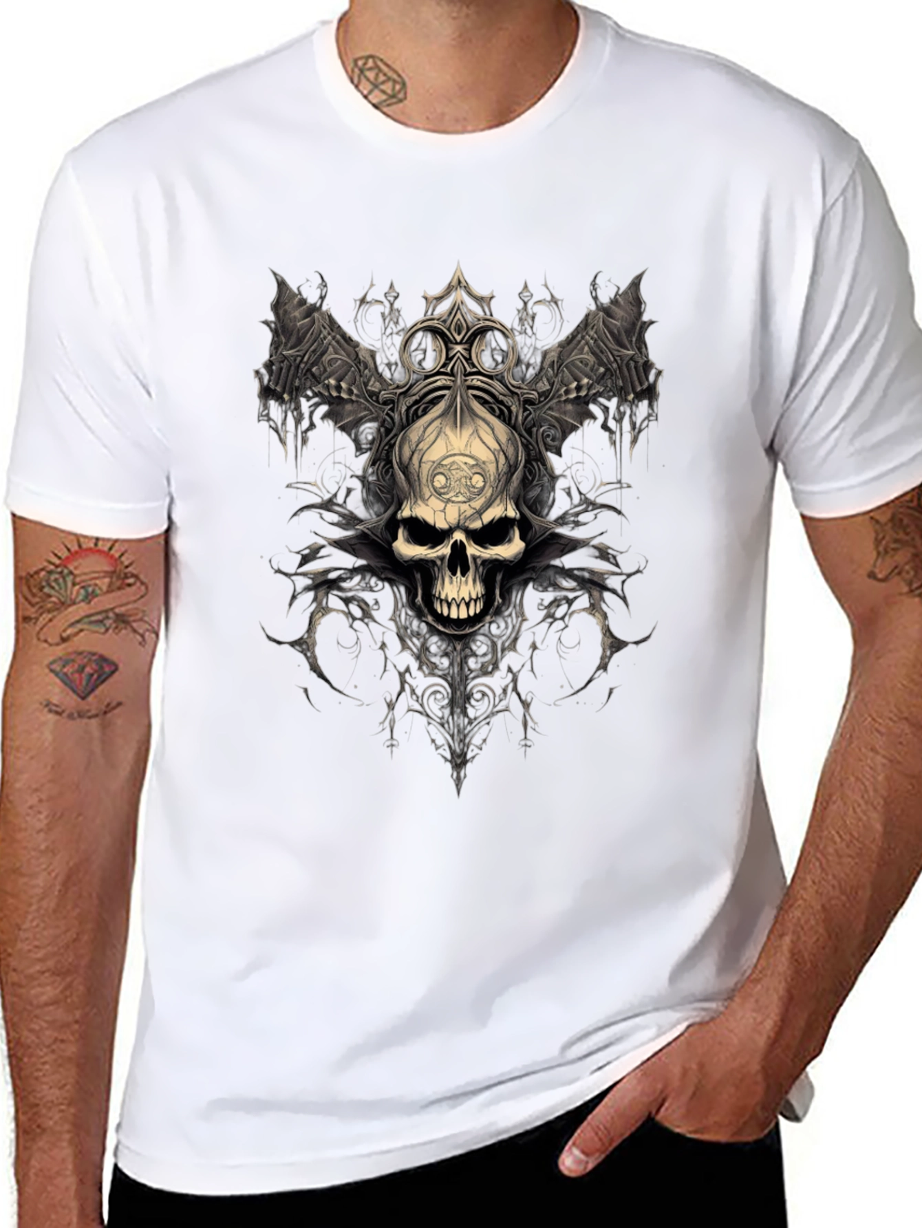 Gothic Skull Graphic Tee - Dark Fantasy Design