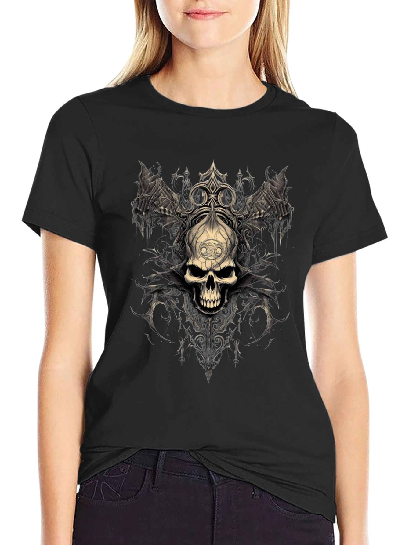 Gothic Skull Graphic Tee - Dark Fantasy Design
