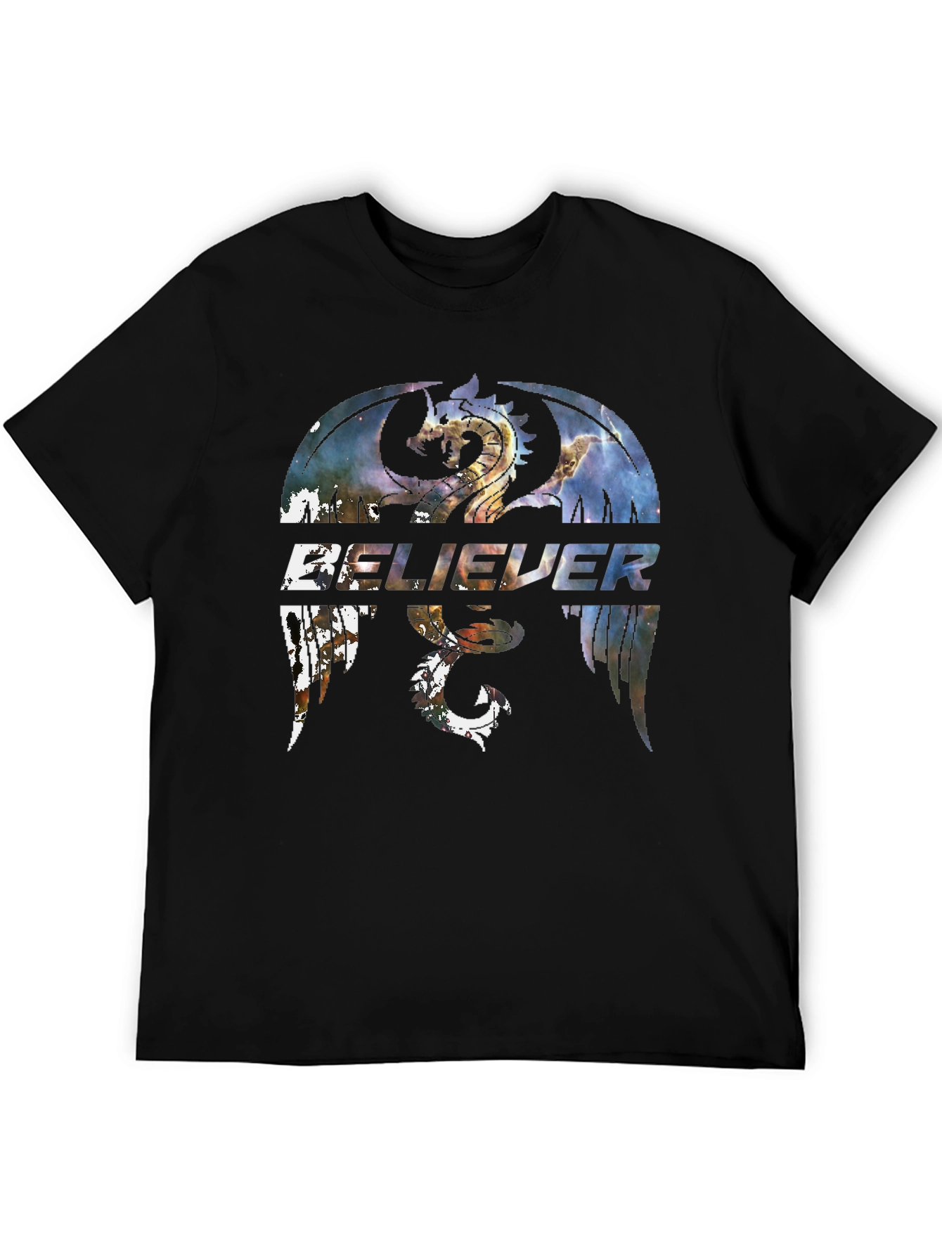 Believer Dragon Graphic Tee - Stylish Black T-Shirt